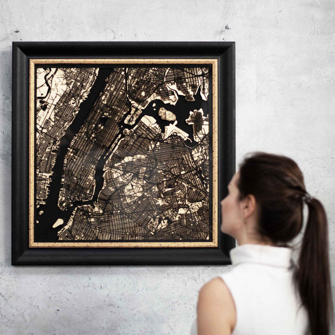 Wood and Gold: 3D Map of New York City