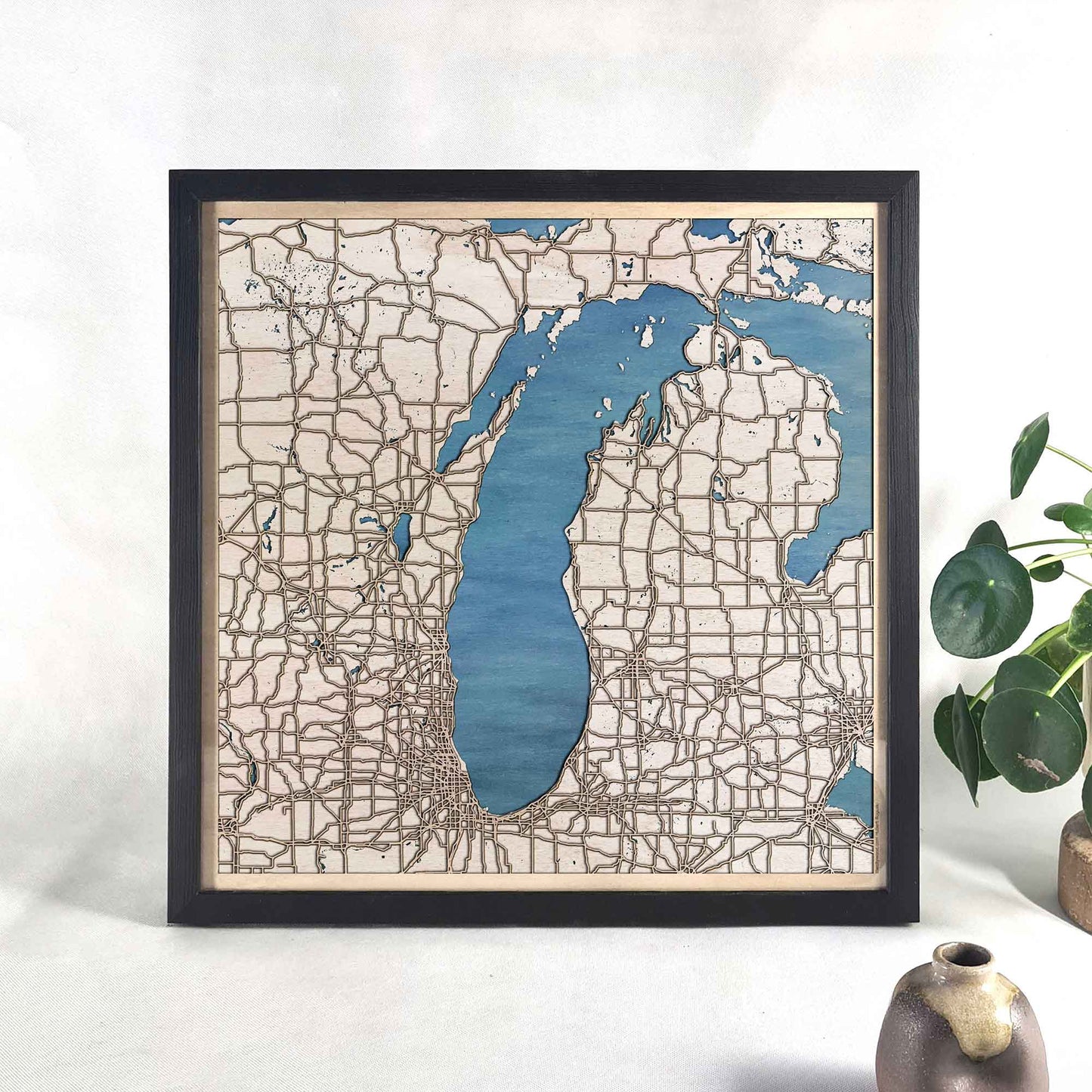 Lake Michigan Wooden Map