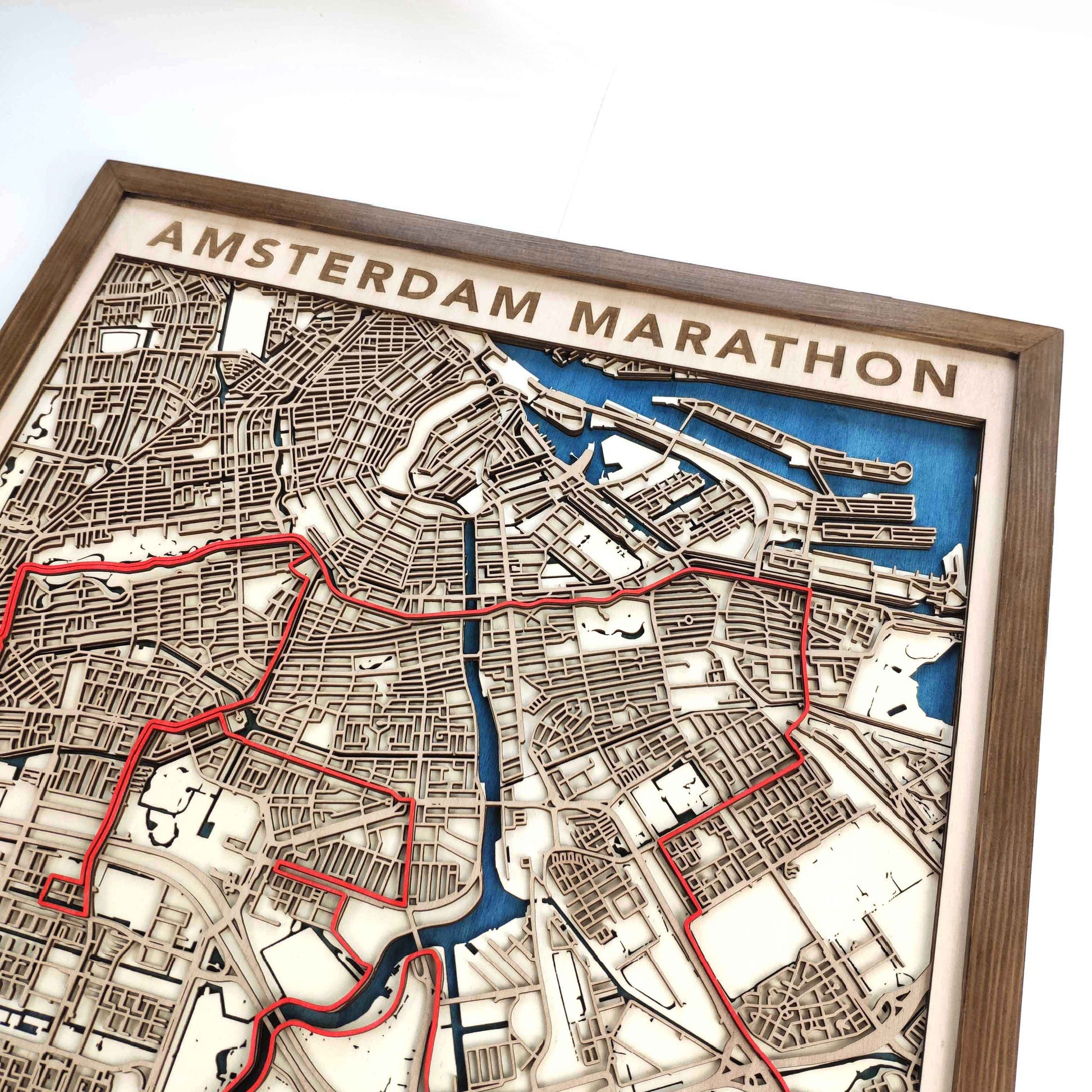 Amsterdam Marathon Commemorative Wooden Route Map – Collector's Item by CityWood - Custom Wood Map Art - Unique Laser Cut Engraved - Anniversary Gift