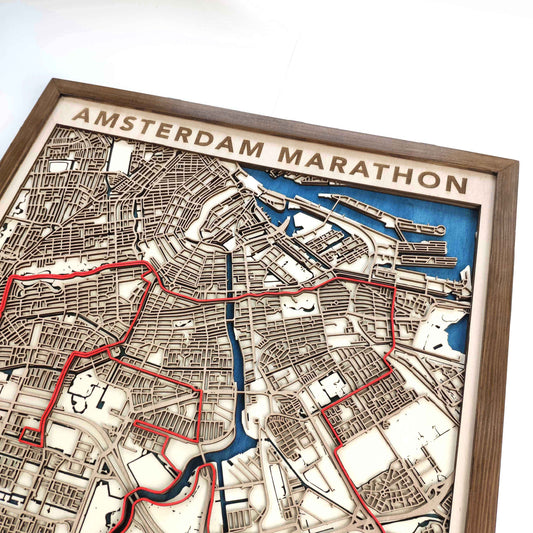 Amsterdam Marathon Laser-Cut Wooden Map – Unique Runner Poster Gift by CityWood - Custom Wood Map Art - Unique Laser Cut Engraved - Anniversary Gift