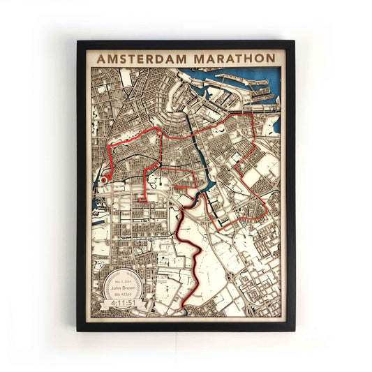 Amsterdam Marathon Wooden Map by CityWood - Custom Wood Map Art - Unique Laser Cut Engraved - Anniversary Gift