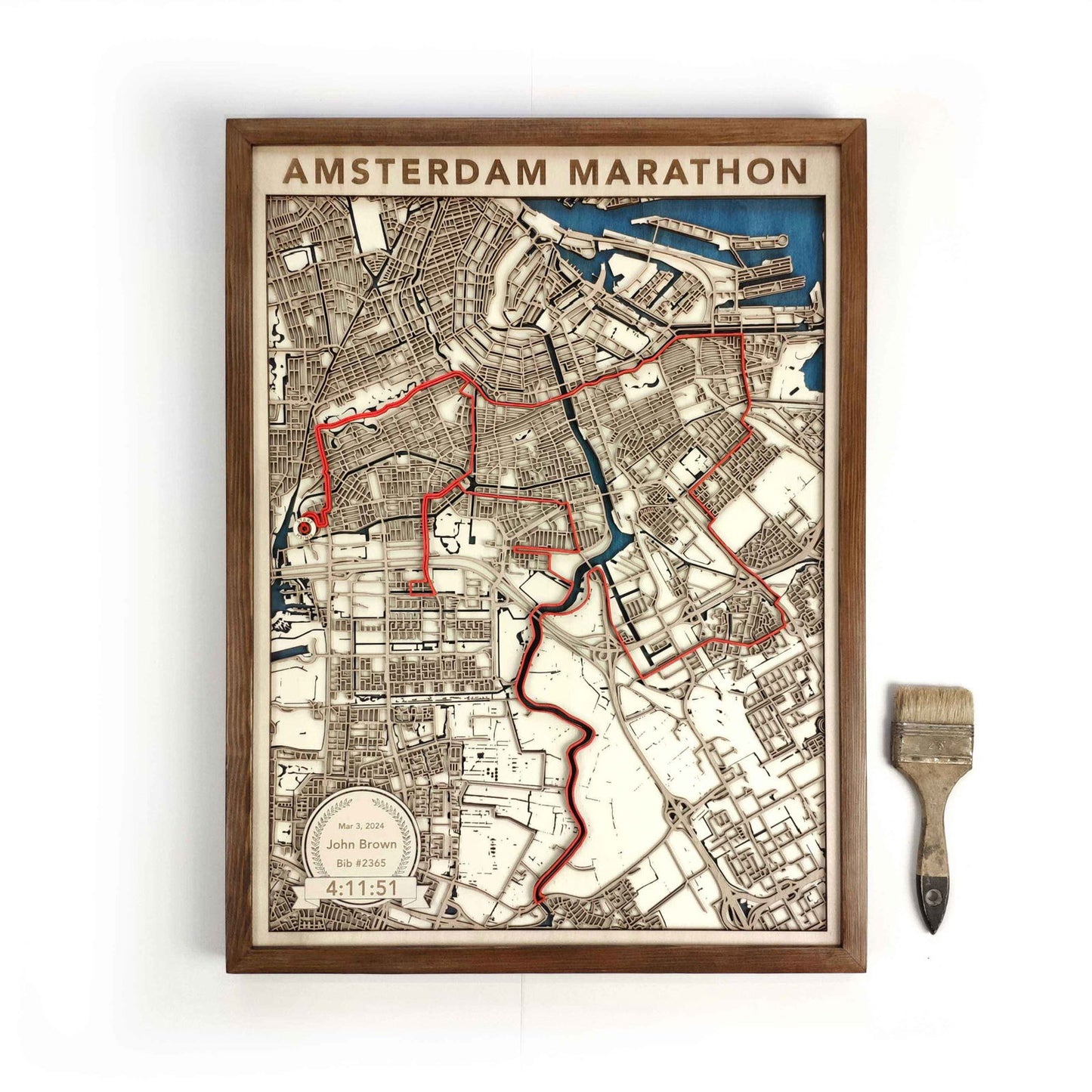 Amsterdam Marathon Commemorative Wooden Route Map – Collector's Item by CityWood - Custom Wood Map Art - Unique Laser Cut Engraved - Anniversary Gift