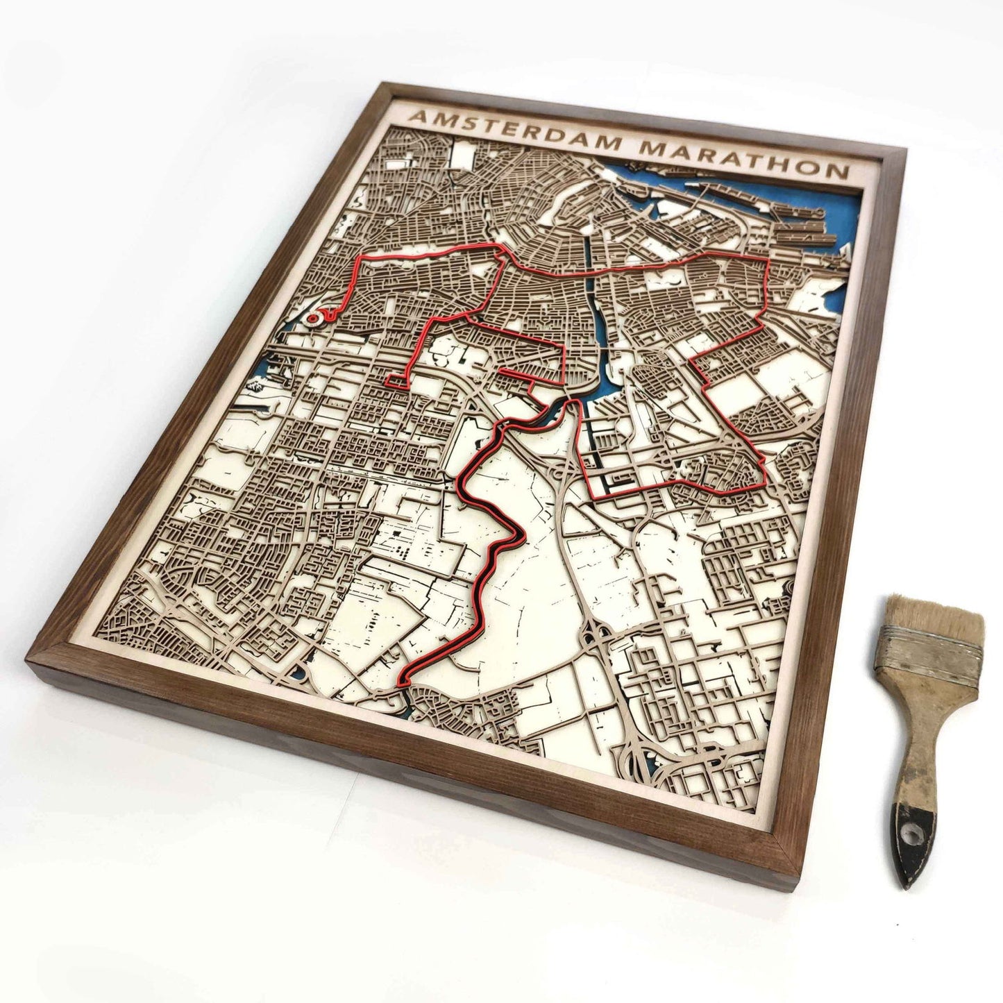 Amsterdam Marathon Commemorative Wooden Route Map – Collector's Item by CityWood - Custom Wood Map Art - Unique Laser Cut Engraved - Anniversary Gift