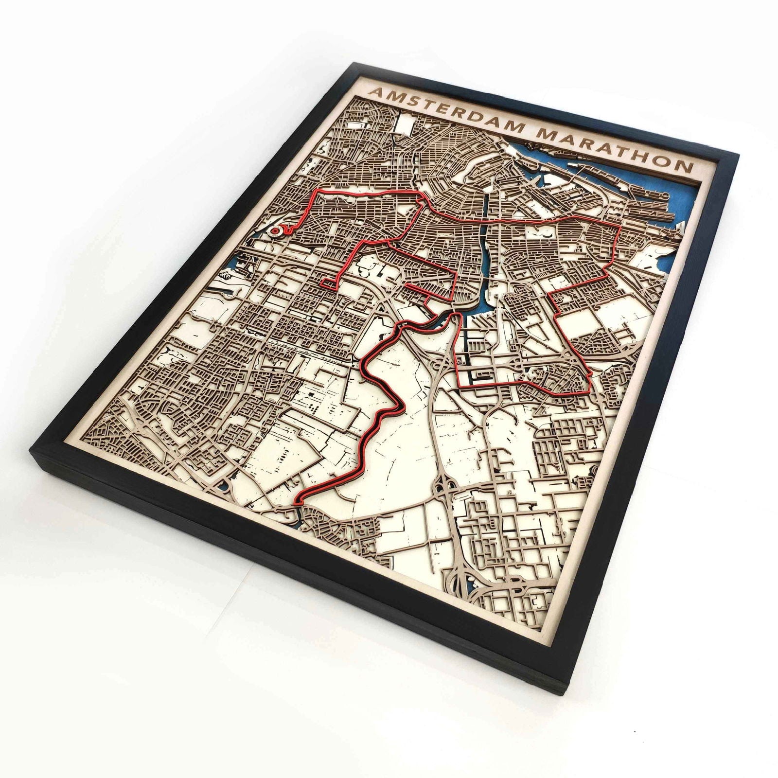 Amsterdam Marathon Course Map - Wall Art Gift by CityWood - Custom Wood Map Art - Unique Laser Cut Engraved - Anniversary Gift