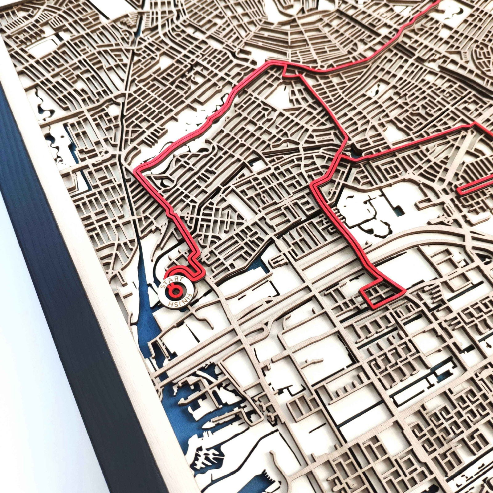 Amsterdam Marathon Course Map - Wall Art Gift by CityWood - Custom Wood Map Art - Unique Laser Cut Engraved - Anniversary Gift