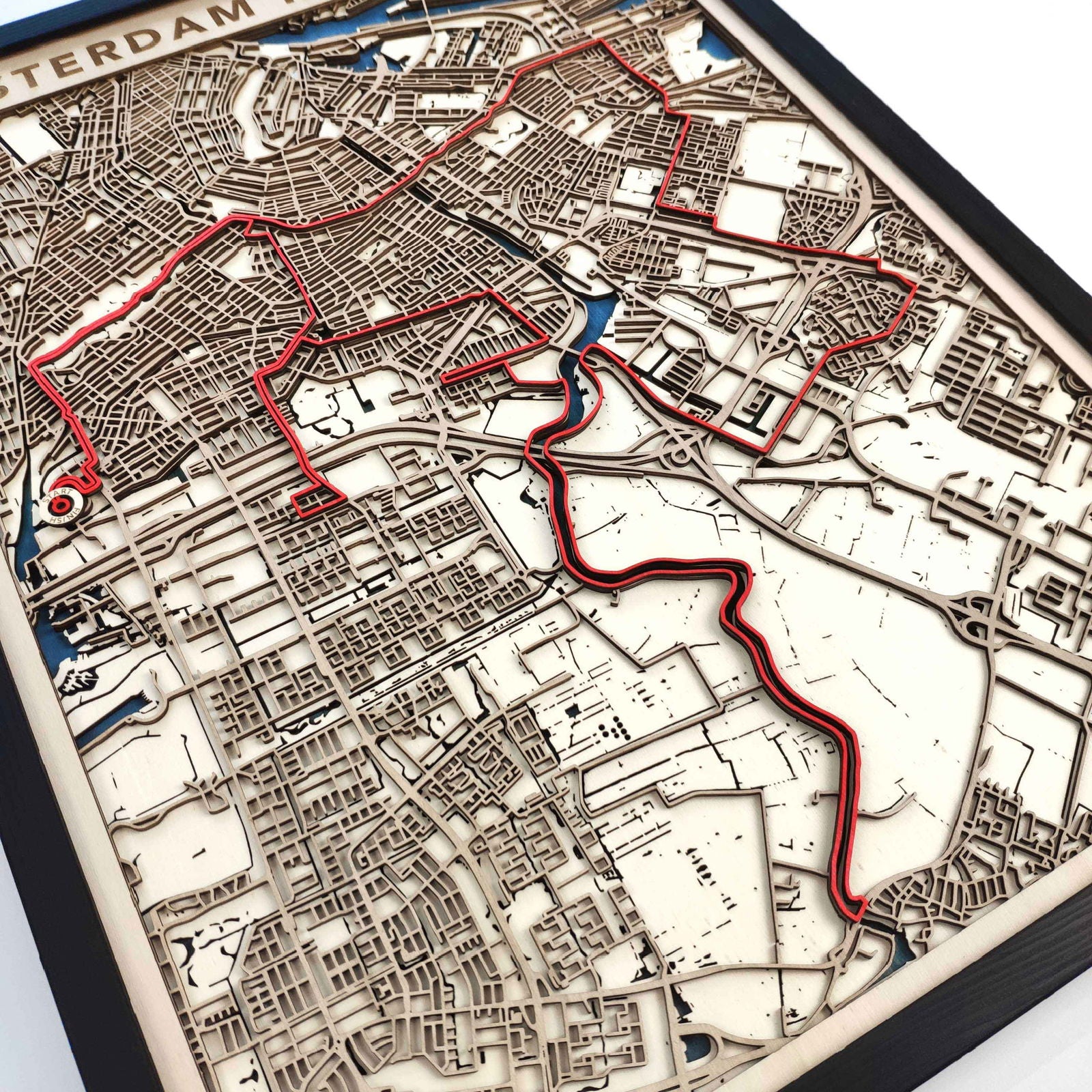 Amsterdam Marathon Course Map - Wall Art Gift by CityWood - Custom Wood Map Art - Unique Laser Cut Engraved - Anniversary Gift