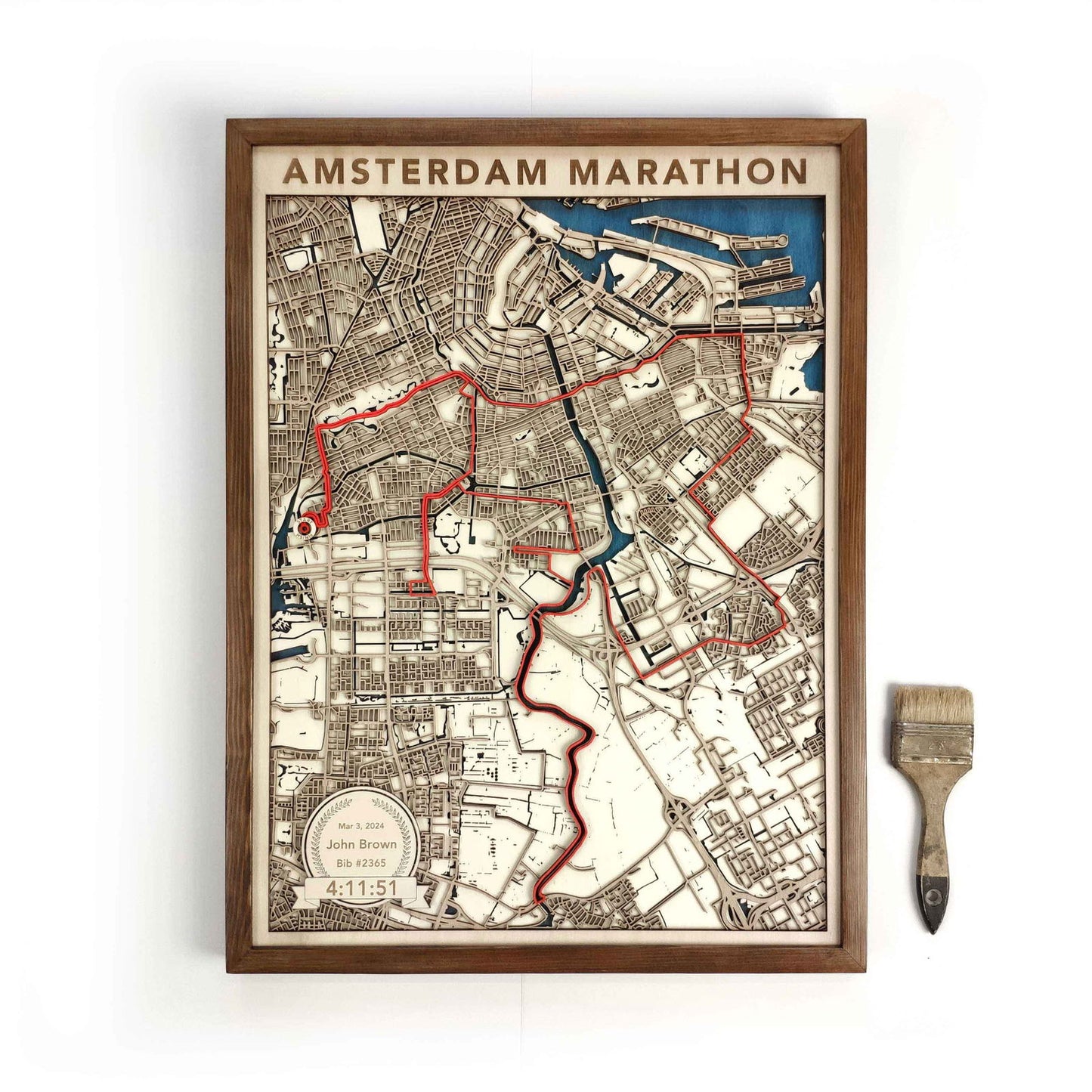 Amsterdam Marathon Laser-Cut Wooden Map – Unique Runner Poster Gift by CityWood - Custom Wood Map Art - Unique Laser Cut Engraved - Anniversary Gift