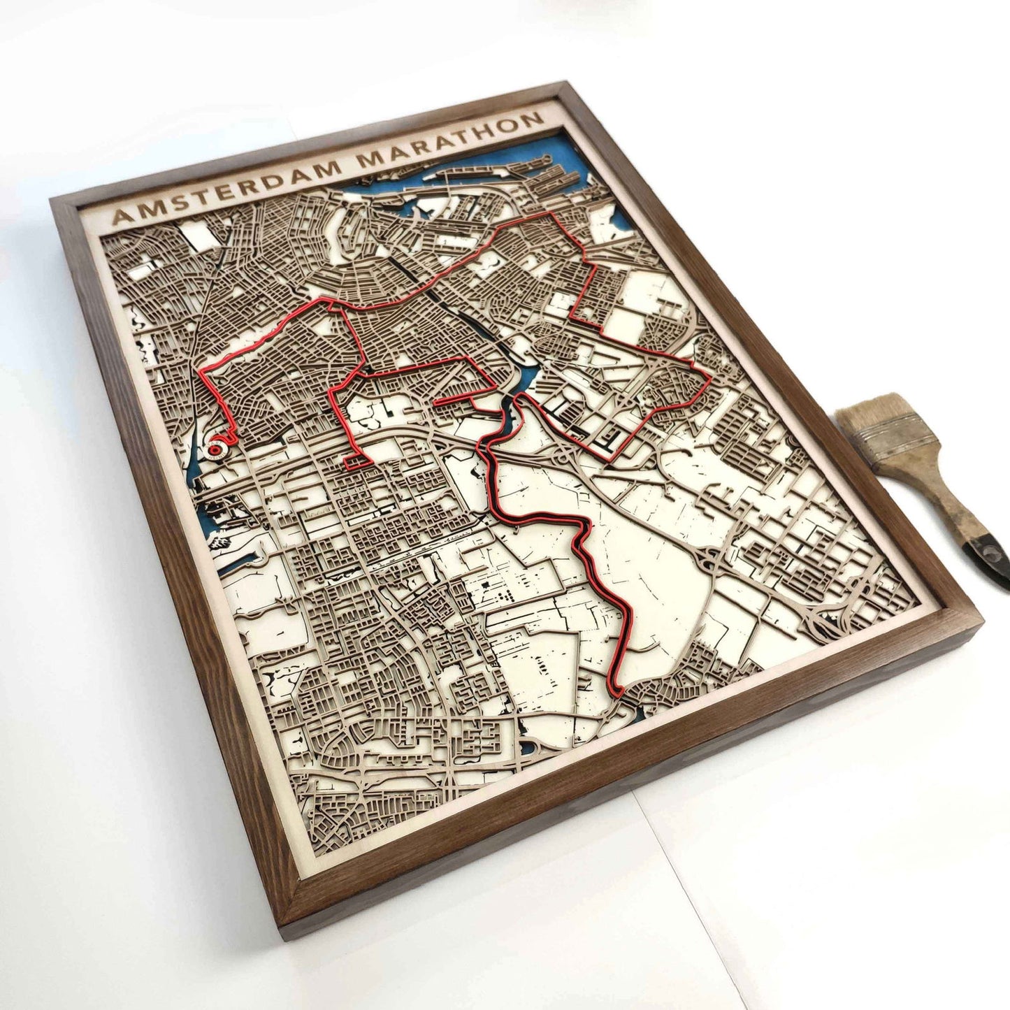 Amsterdam Marathon Laser-Cut Wooden Map – Unique Runner Poster Gift by CityWood - Custom Wood Map Art - Unique Laser Cut Engraved - Anniversary Gift