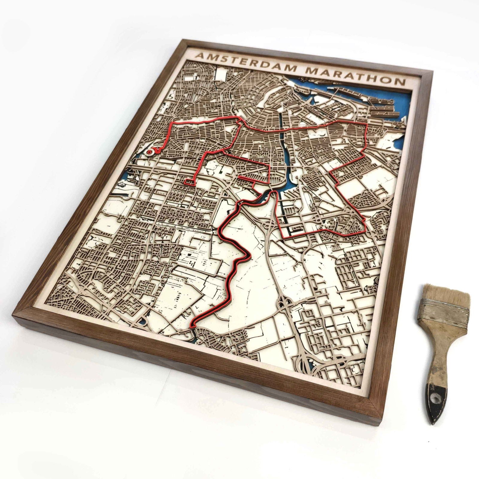 Amsterdam Marathon Laser-Cut Wooden Map – Unique Runner Poster Gift by CityWood - Custom Wood Map Art - Unique Laser Cut Engraved - Anniversary Gift