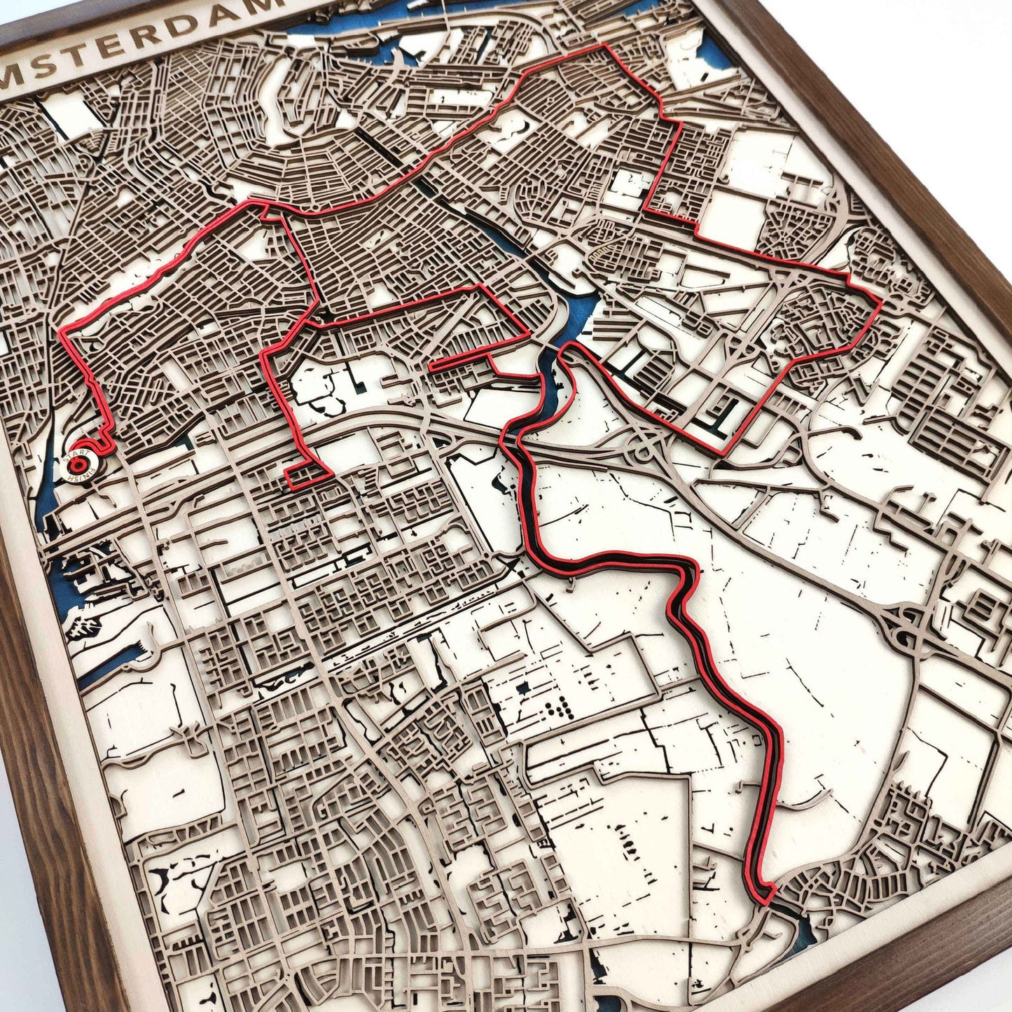 Amsterdam Marathon Laser-Cut Wooden Map – Unique Runner Poster Gift by CityWood - Custom Wood Map Art - Unique Laser Cut Engraved - Anniversary Gift
