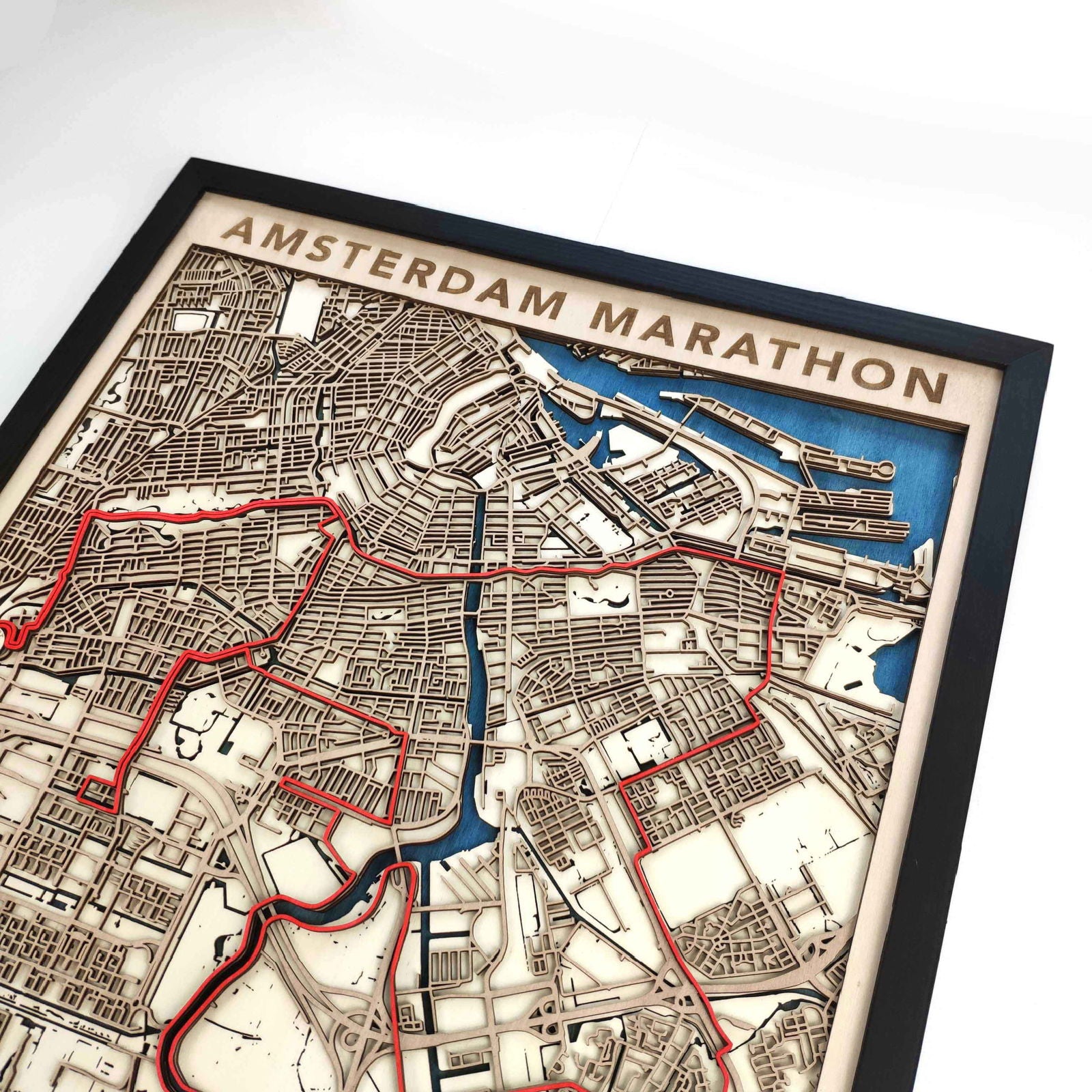 Amsterdam Marathon Wooden Map by CityWood - Custom Wood Map Art - Unique Laser Cut Engraved - Anniversary Gift