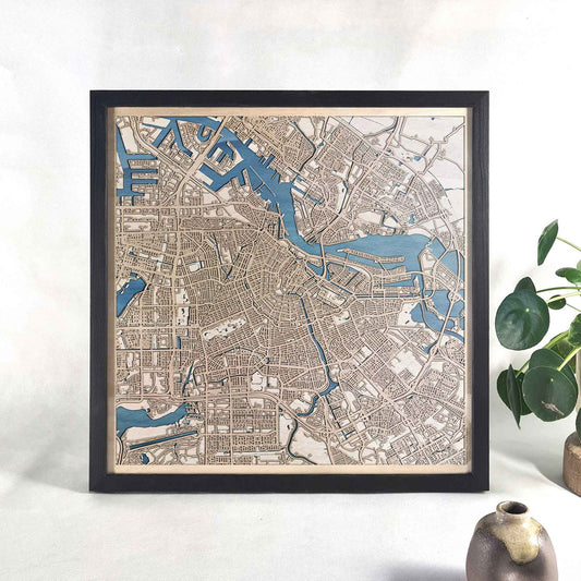 Amsterdam Wooden Map by CityWood - Custom Wood Map Art - Unique Laser Cut Engraved - Anniversary Gift