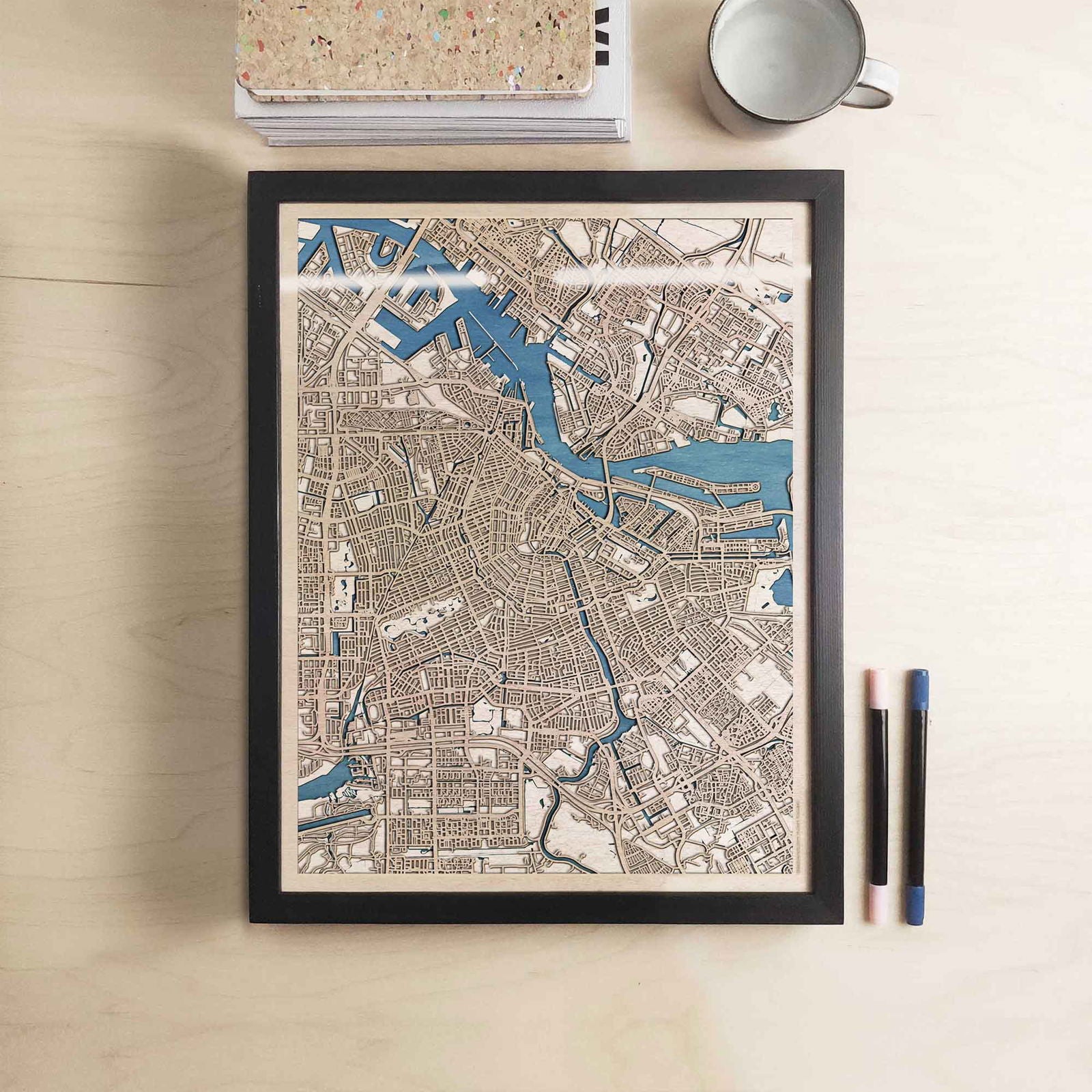 Amsterdam Wooden Map by CityWood - Custom Wood Map Art - Unique Laser Cut Engraved - Anniversary Gift