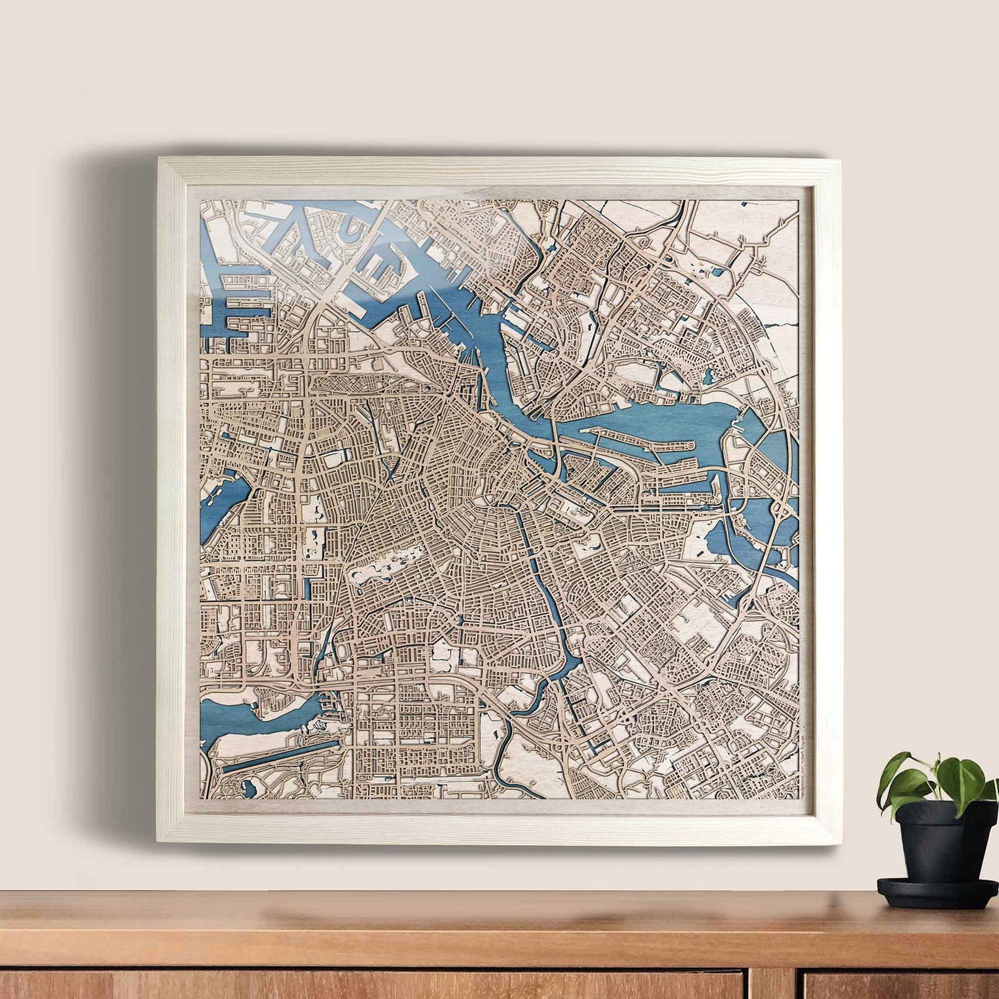 Amsterdam Wooden Map by CityWood - Custom Wood Map Art - Unique Laser Cut Engraved - Anniversary Gift