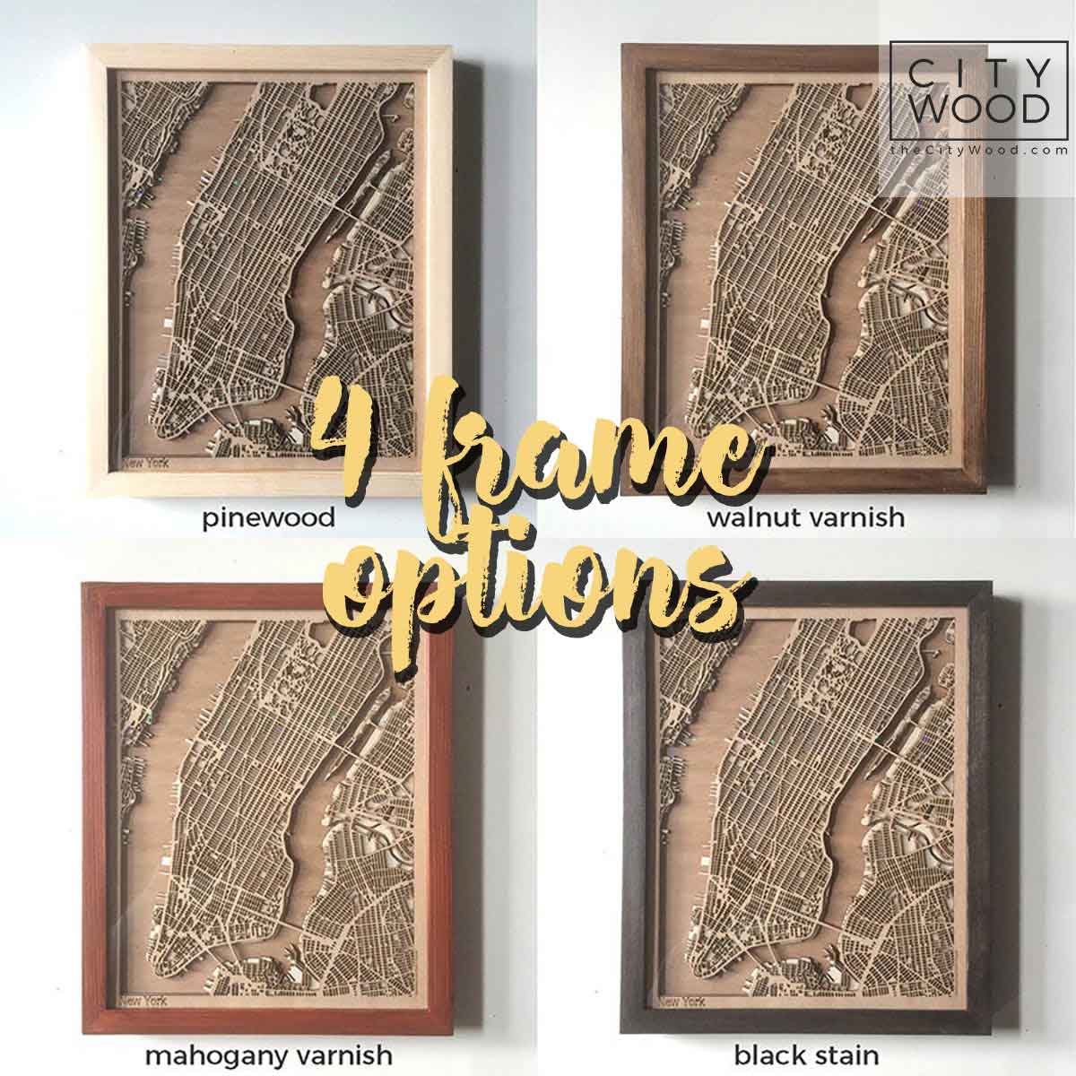 Close-up of hand-finished wooden layers, wood anniversary map by CityWood