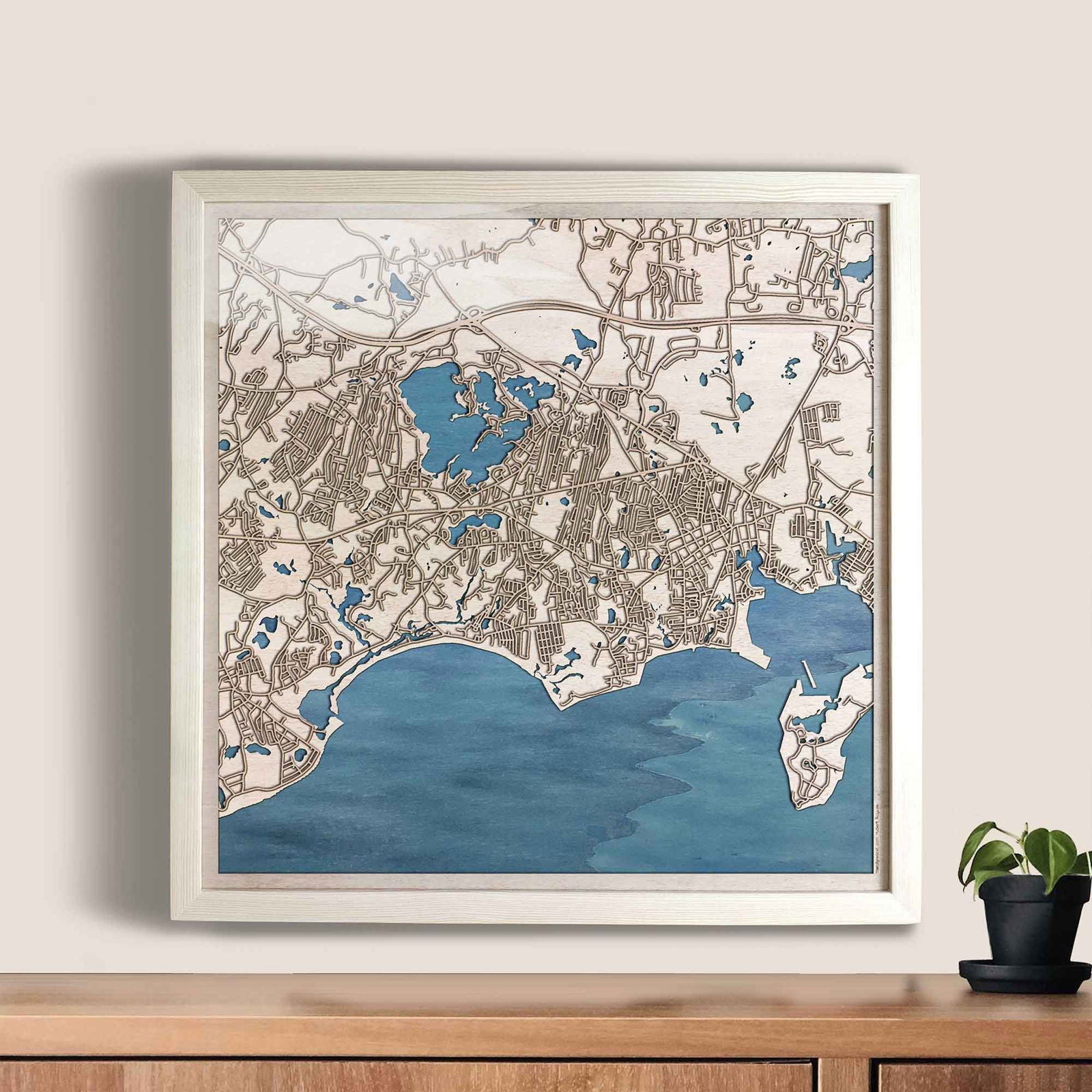Barnstable Wooden Map by CityWood - Custom Wood Map Art - Unique Laser Cut Engraved - Anniversary Gift
