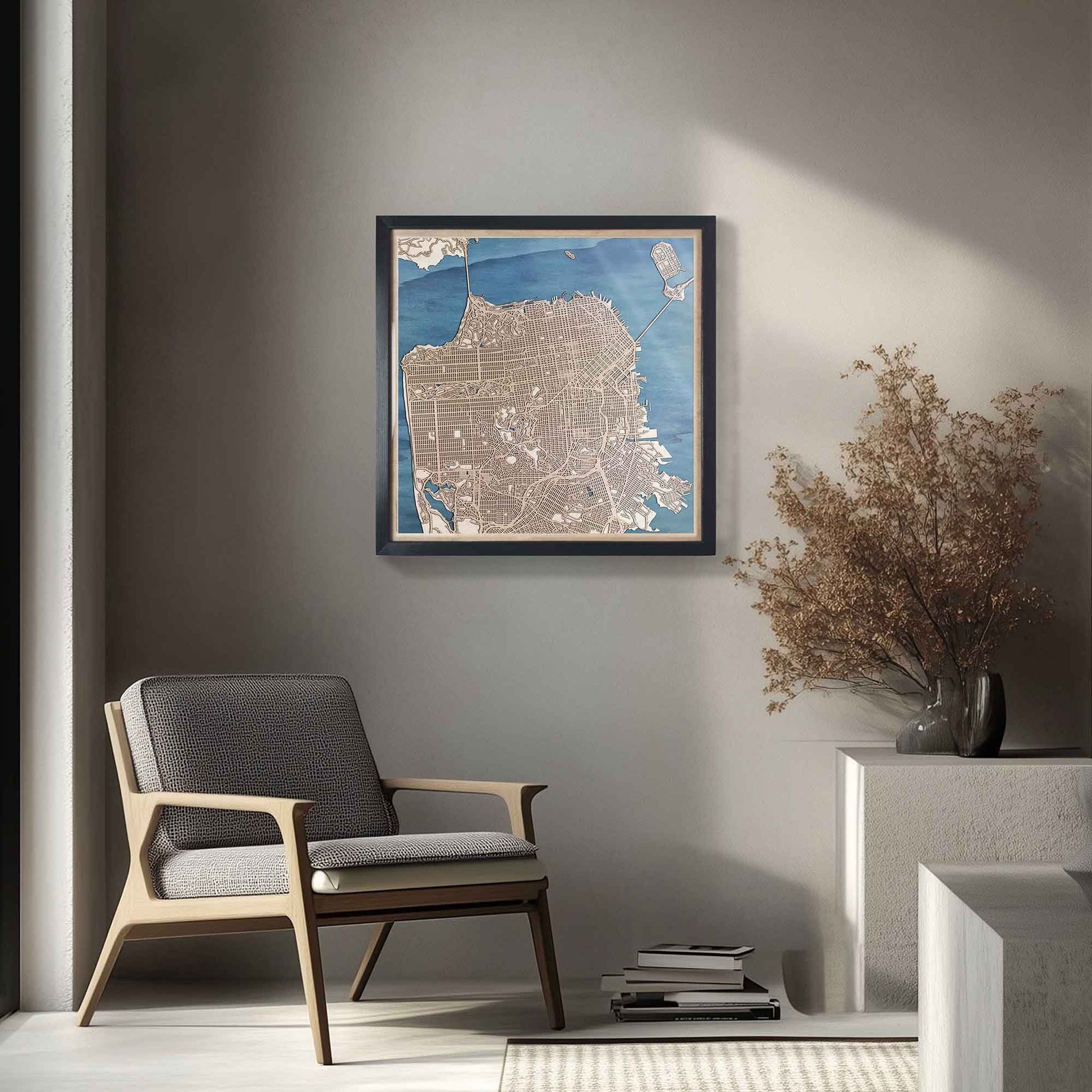 Beautifully detailed San Francisco wood map gift for any occasion.