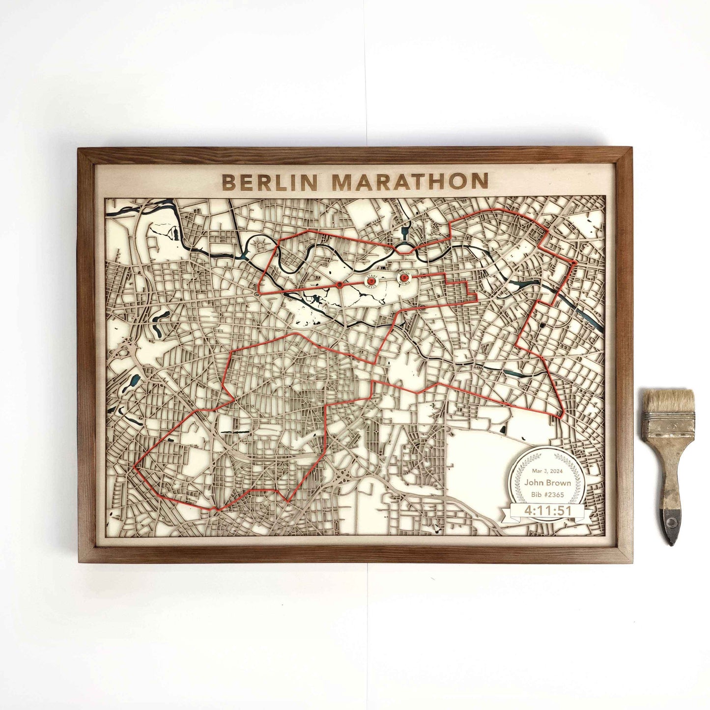 Berlin Marathon Laser-Cut Wooden Map – Unique Runner Poster Gift by CityWood - Custom Wood Map Art - Unique Laser Cut Engraved - Anniversary Gift