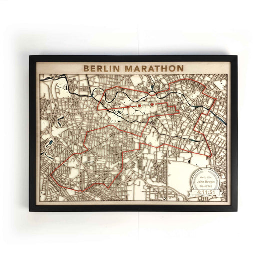 Berlin Marathon Wooden Map by CityWood - Custom Wood Map Art - Unique Laser Cut Engraved - Anniversary Gift