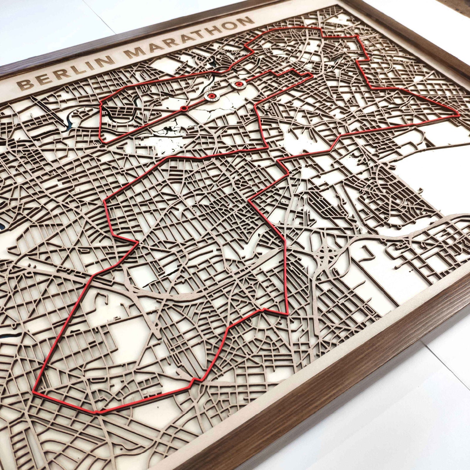Berlin Marathon Laser-Cut Wooden Map – Unique Runner Poster Gift by CityWood - Custom Wood Map Art - Unique Laser Cut Engraved - Anniversary Gift