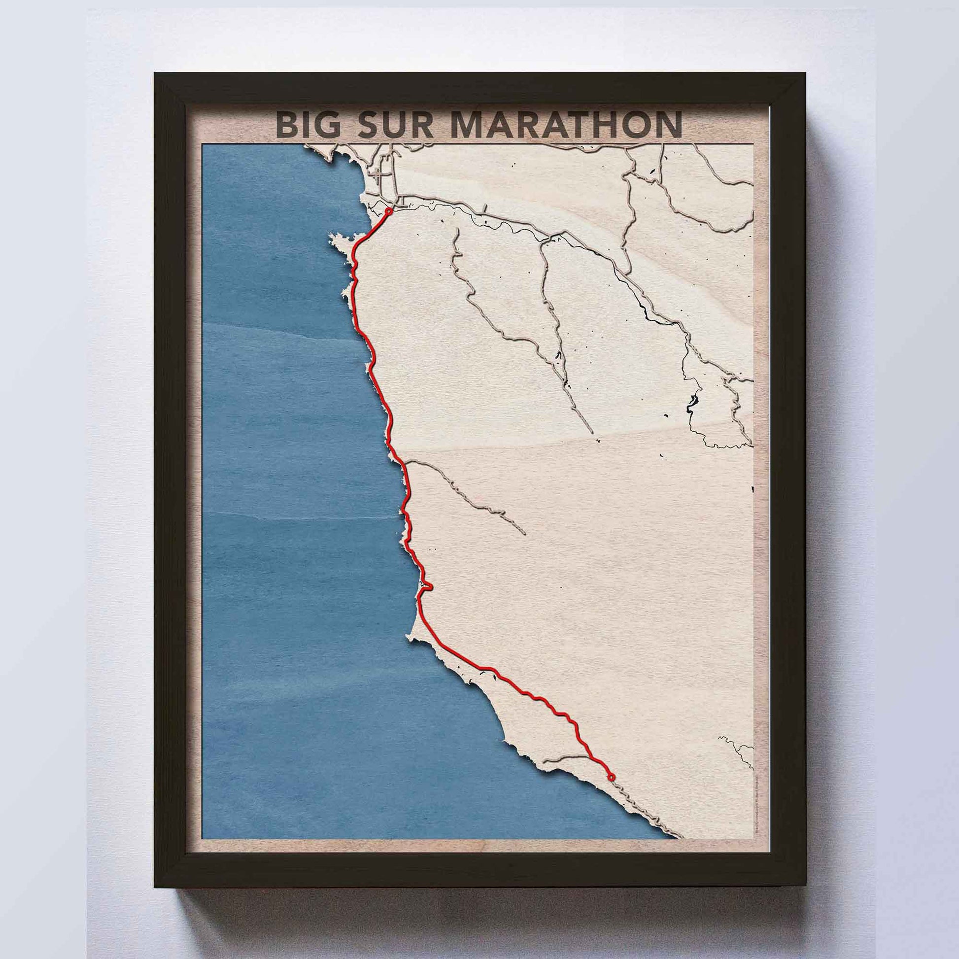 Big Sur Marathon Wooden Map by CityWood - Custom Wood Map Art - Unique Laser Cut Engraved - Anniversary Gift 