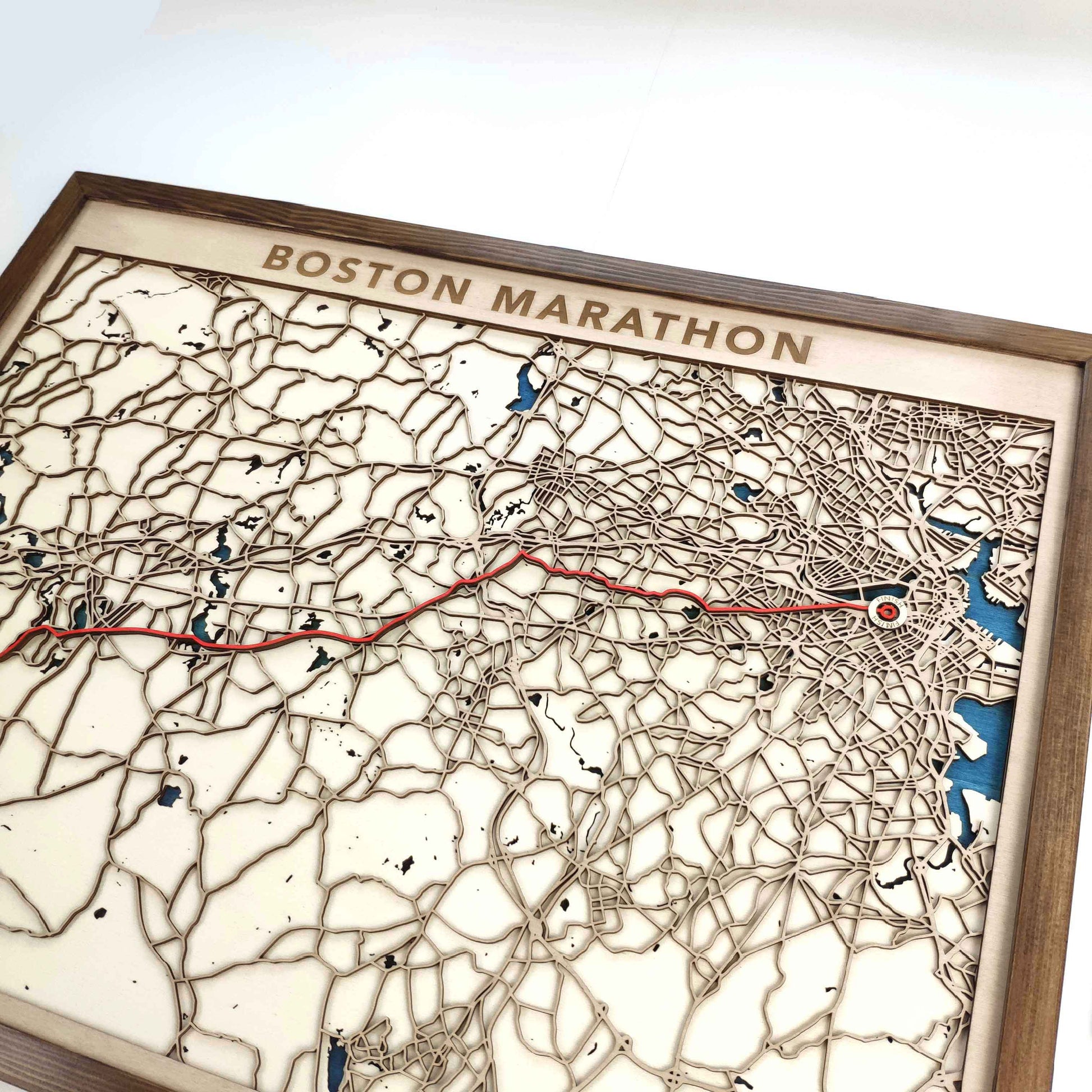 Boston Marathon Laser-Cut Wooden Map – Unique Runner Poster Gift by CityWood - Custom Wood Map Art - Unique Laser Cut Engraved - Anniversary Gift