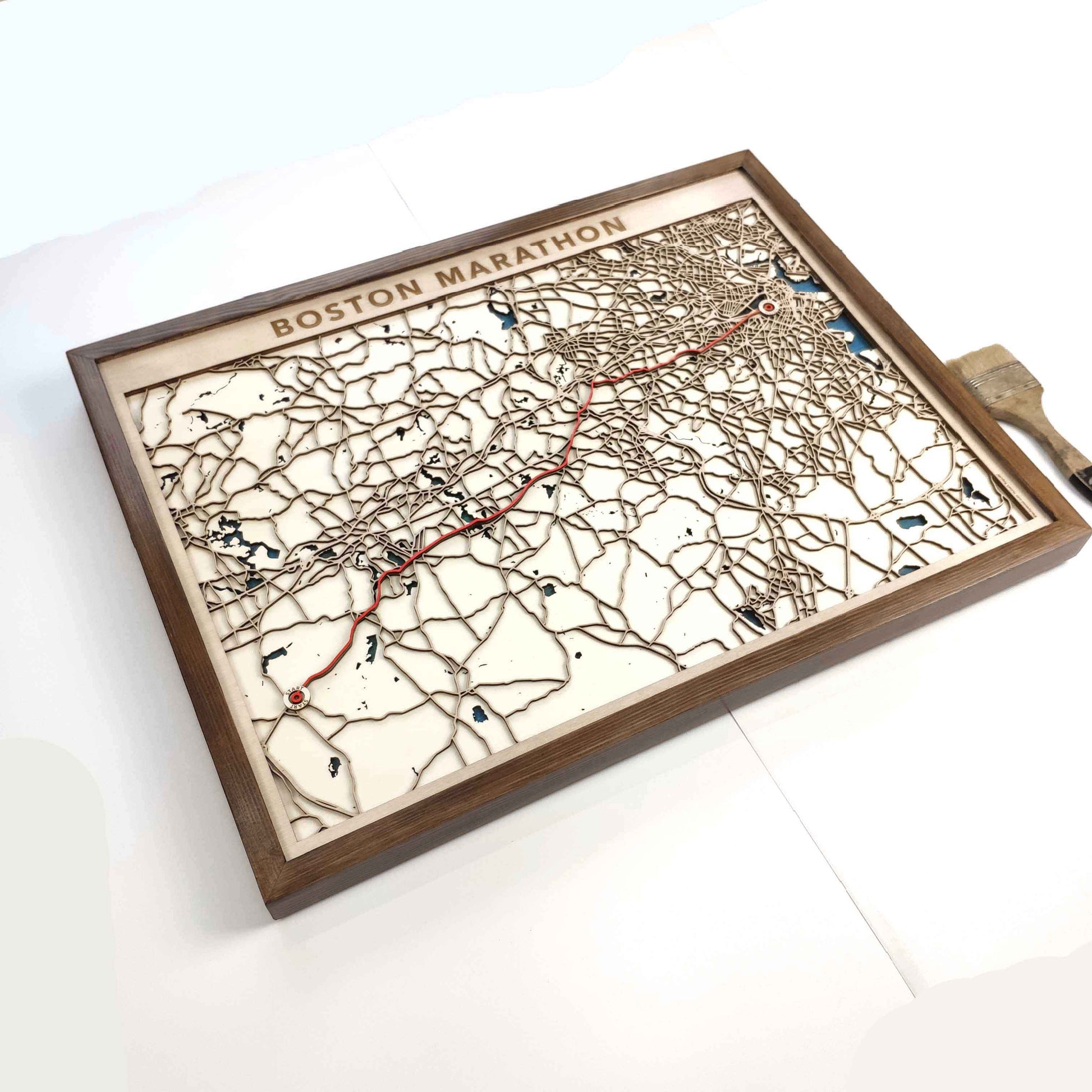 Boston Marathon Laser-Cut Wooden Map – Unique Runner Poster Gift by CityWood - Custom Wood Map Art - Unique Laser Cut Engraved - Anniversary Gift