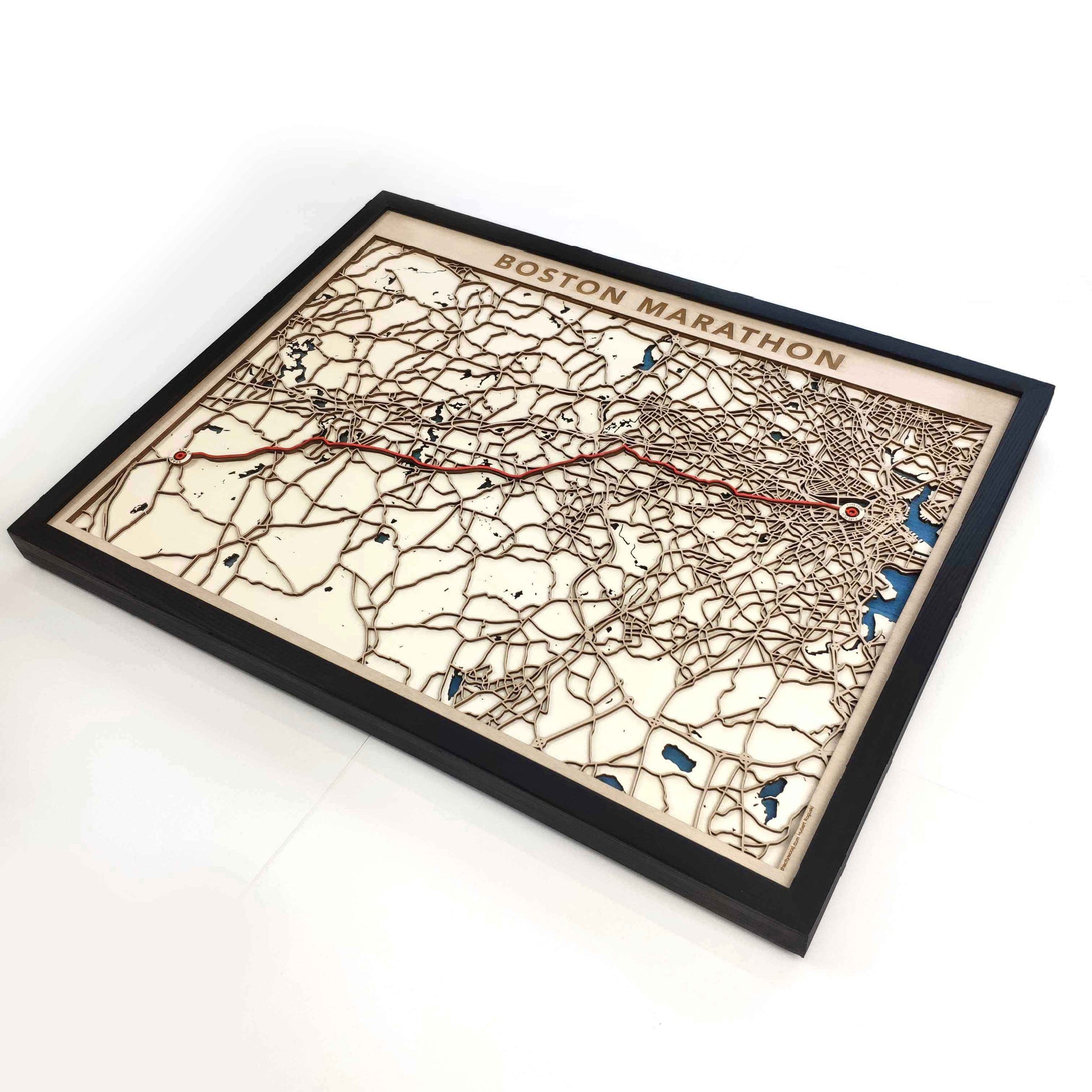Boston Marathon Wooden Map by CityWood - Custom Wood Map Art - Unique Laser Cut Engraved - Anniversary Gift
