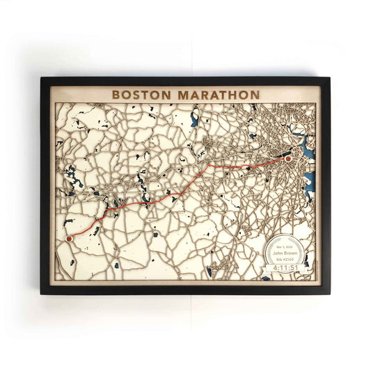 Boston Marathon Wooden Map by CityWood - Custom Wood Map Art - Unique Laser Cut Engraved - Anniversary Gift