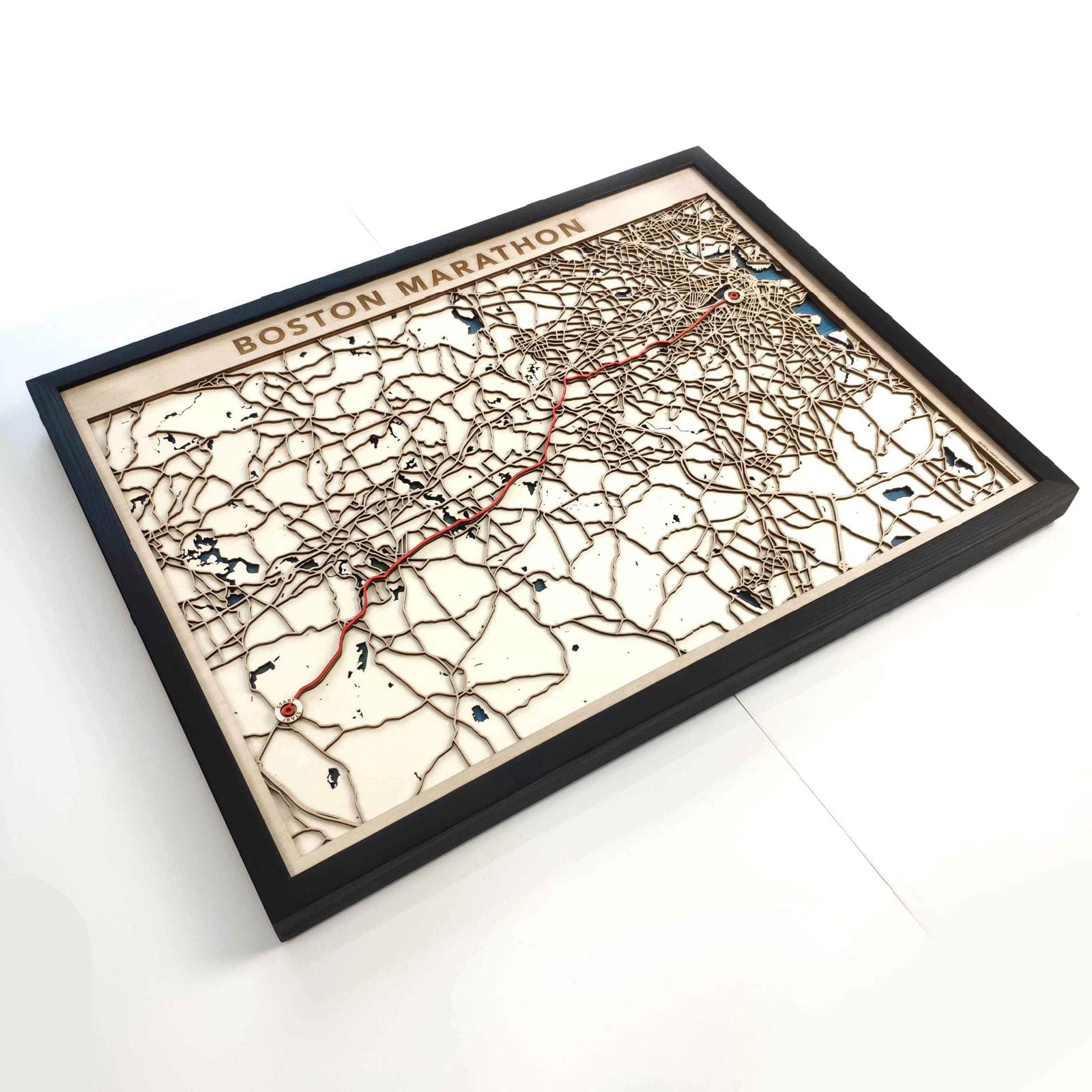 Boston Marathon Course Map - Wall Art Gift by CityWood - Custom Wood Map Art - Unique Laser Cut Engraved - Anniversary Gift