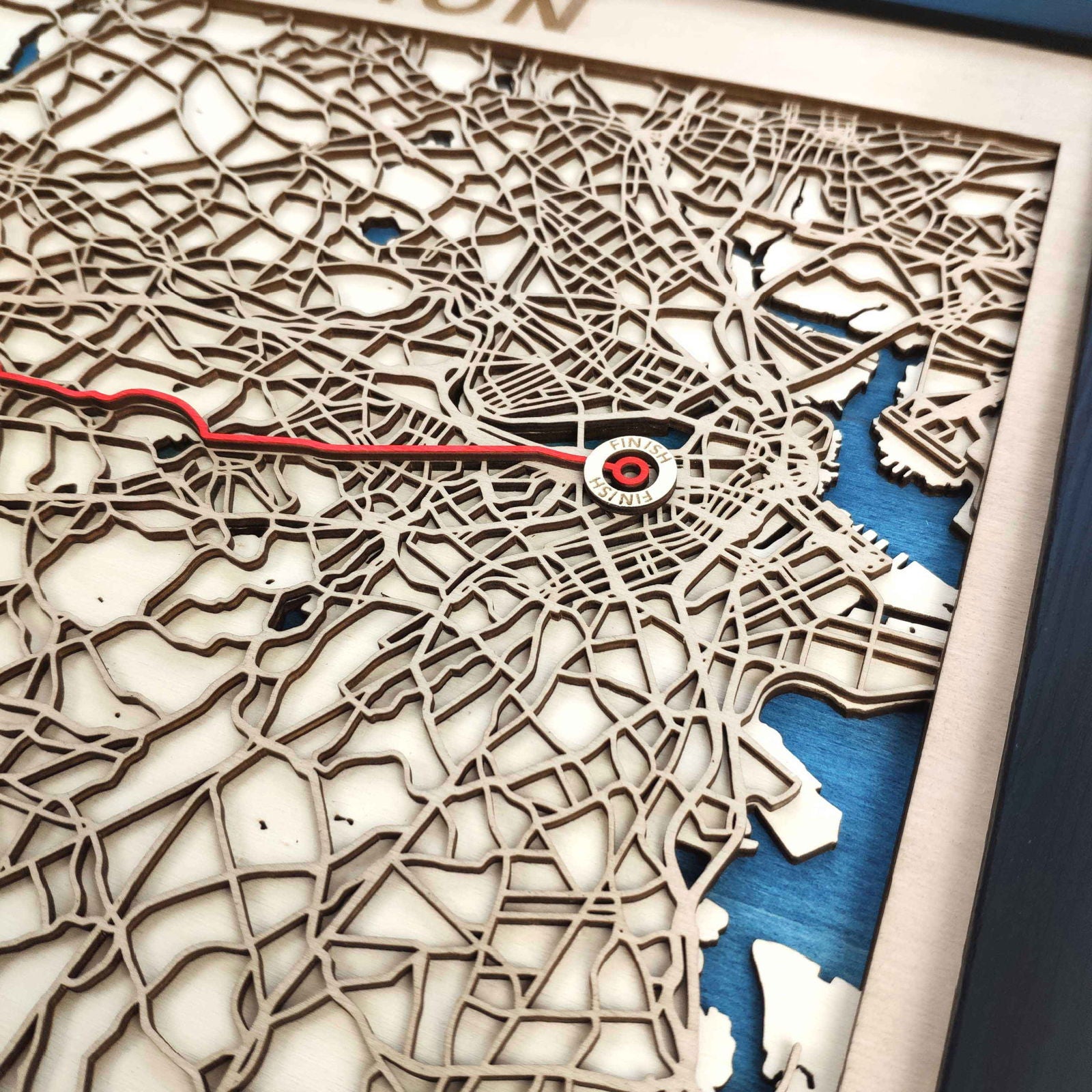 Boston Marathon Course Map - Wall Art Gift by CityWood - Custom Wood Map Art - Unique Laser Cut Engraved - Anniversary Gift