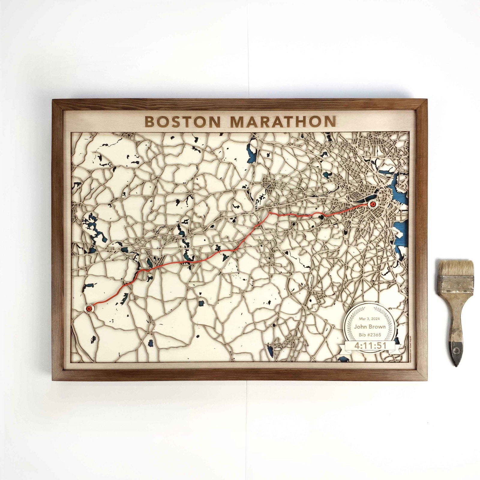 Boston Marathon Laser-Cut Wooden Map – Unique Runner Poster Gift by CityWood - Custom Wood Map Art - Unique Laser Cut Engraved - Anniversary Gift