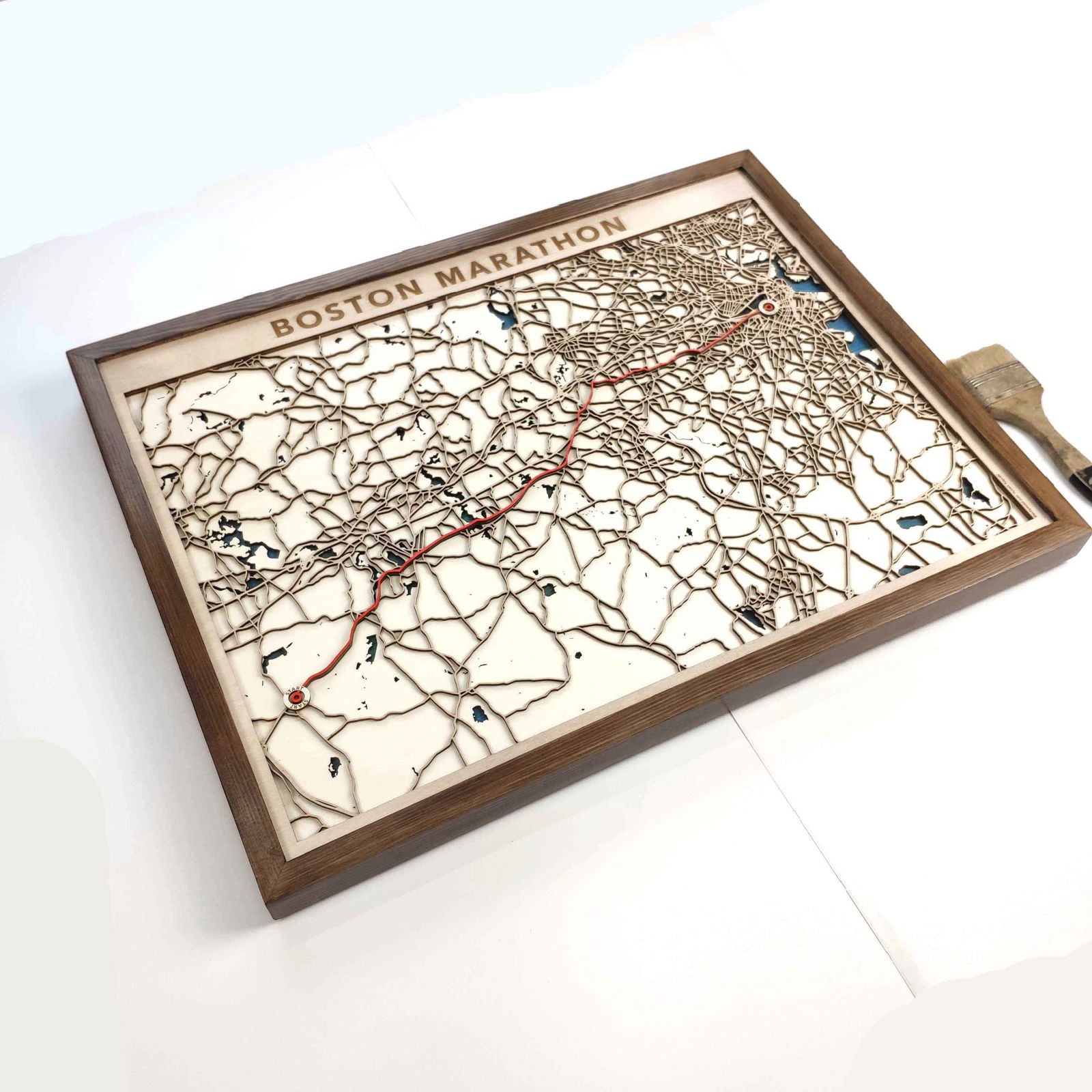 Boston Marathon Laser-Cut Wooden Map – Unique Runner Poster Gift by CityWood - Custom Wood Map Art - Unique Laser Cut Engraved - Anniversary Gift