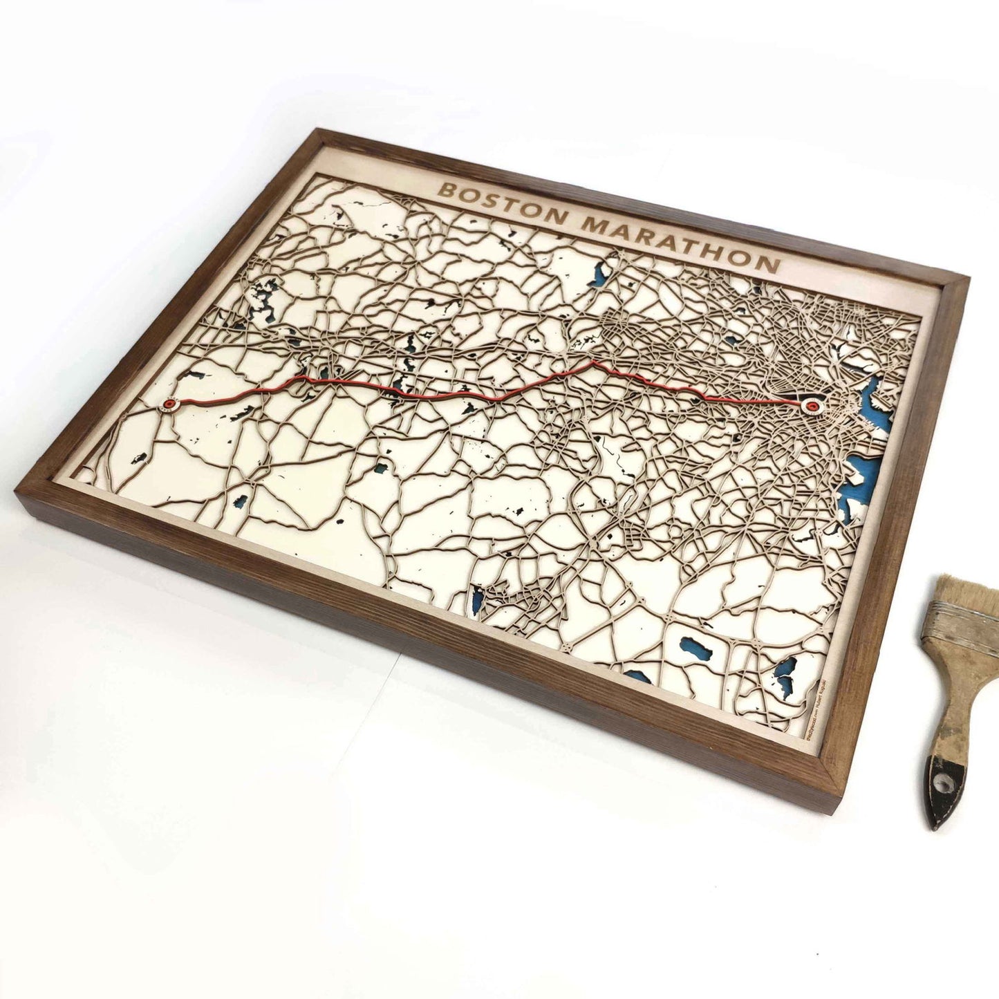 Boston Marathon Laser-Cut Wooden Map – Unique Runner Poster Gift by CityWood - Custom Wood Map Art - Unique Laser Cut Engraved - Anniversary Gift
