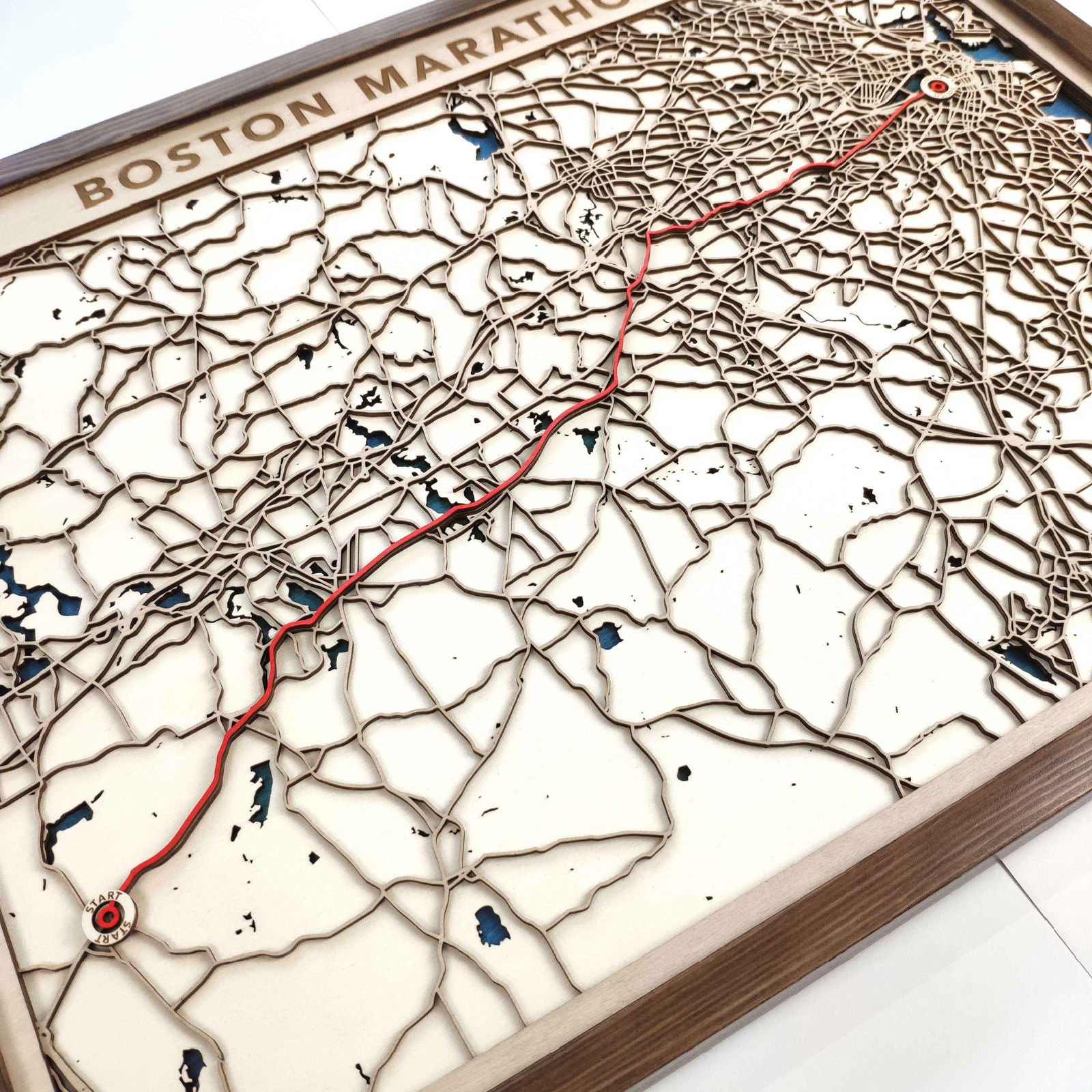 Boston Marathon Laser-Cut Wooden Map – Unique Runner Poster Gift by CityWood - Custom Wood Map Art - Unique Laser Cut Engraved - Anniversary Gift