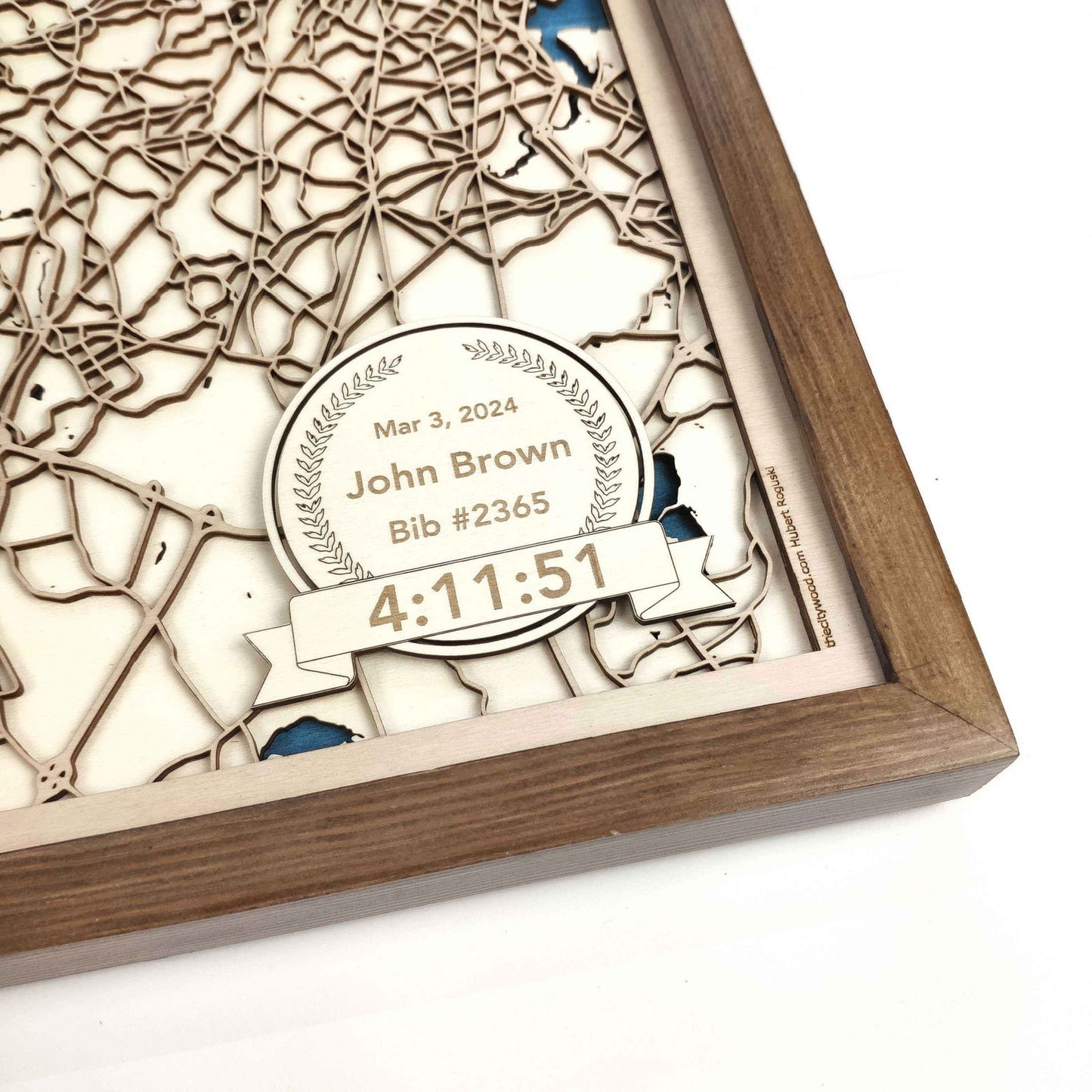 Boston Marathon Laser-Cut Wooden Map – Unique Runner Poster Gift by CityWood - Custom Wood Map Art - Unique Laser Cut Engraved - Anniversary Gift