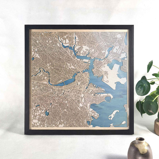 Boston Wooden Map by CityWood - Custom Wood Map Art - Unique Laser Cut Engraved - Anniversary Gift