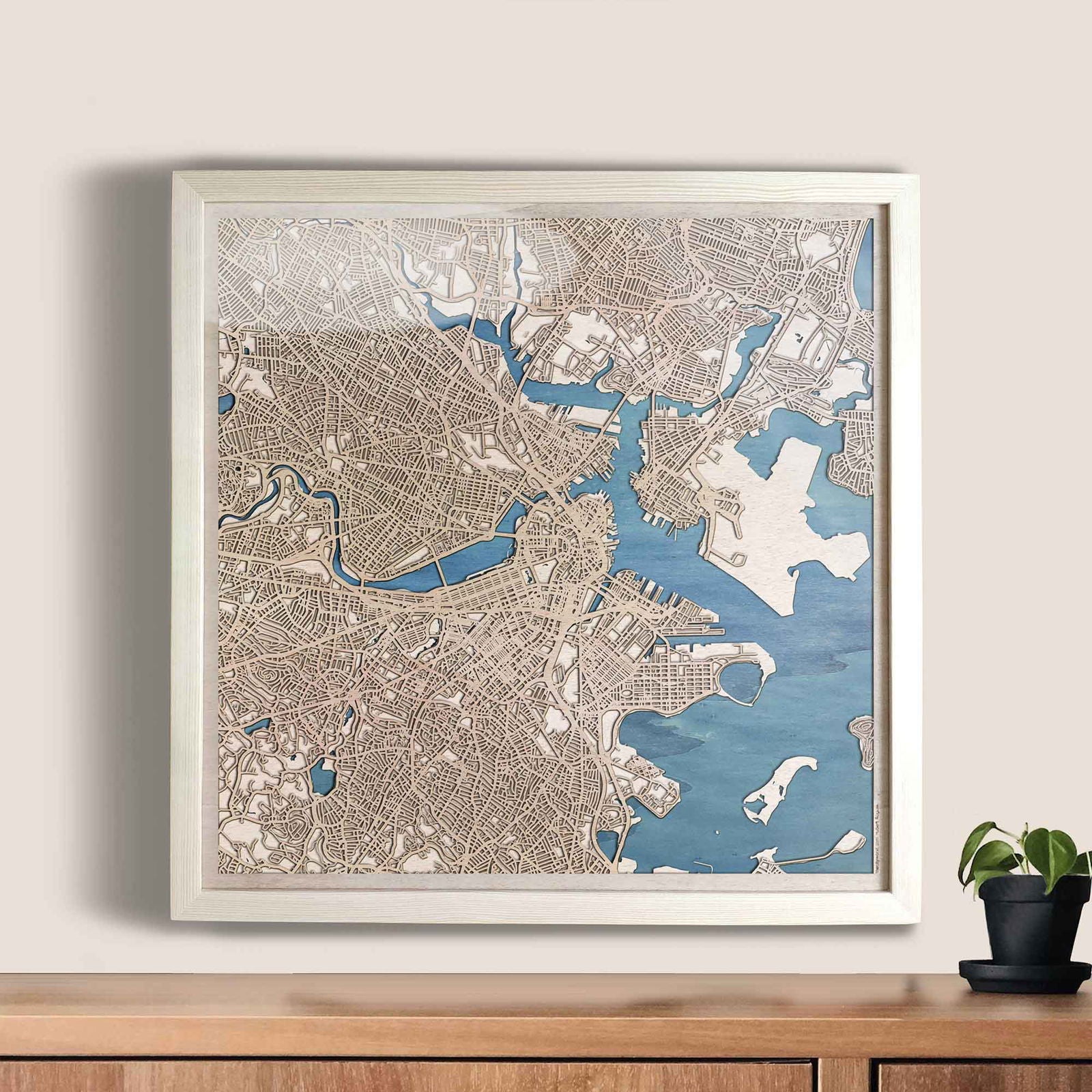 Boston Wooden Map by CityWood - Custom Wood Map Art - Unique Laser Cut Engraved - Anniversary Gift