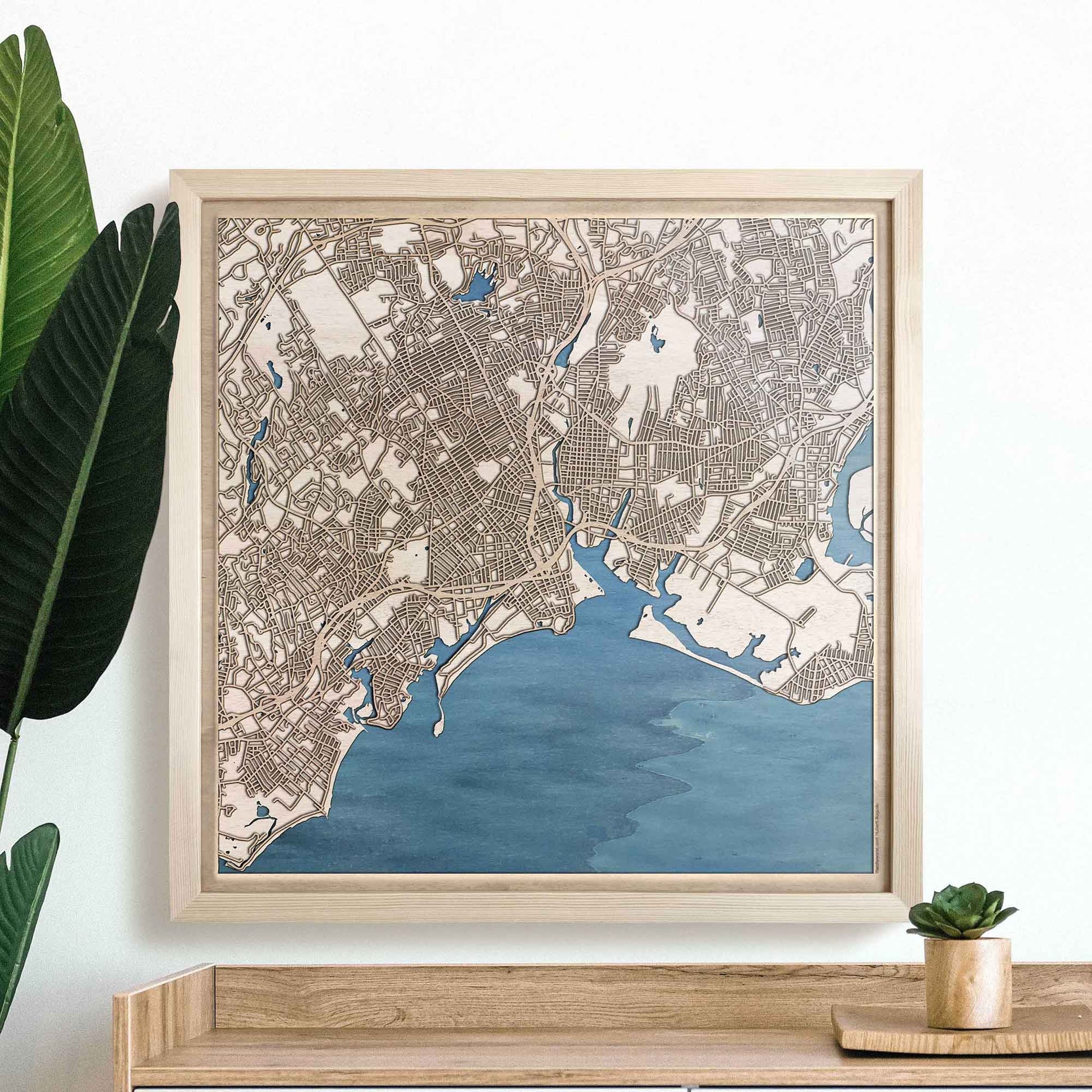 Bridgeport Wooden Map by CityWood - Custom Wood Map Art - Unique Laser Cut Engraved - Anniversary Gift