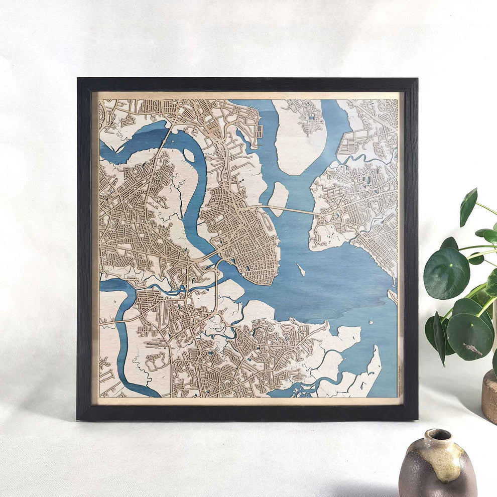 Wooden street map of Charleston - 3D, topographic, engraved, laser cut ...