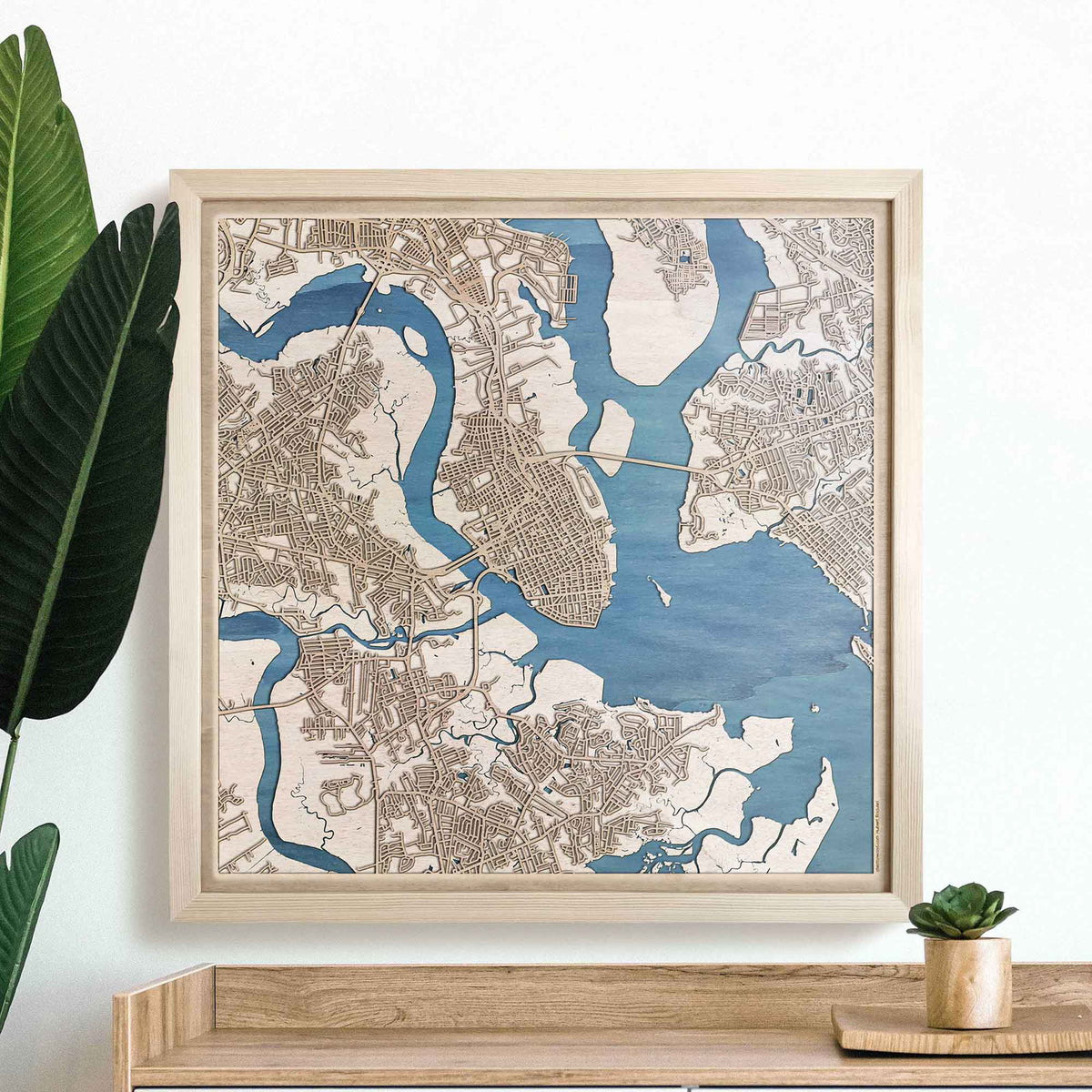 Wooden street map of Charleston - 3D, topographic, engraved, laser cut ...