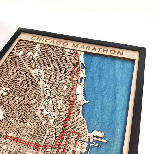 Chicago Marathon Course Map - Wall Art Gift by CityWood - Custom Wood Map Art - Unique Laser Cut Engraved - Anniversary Gift