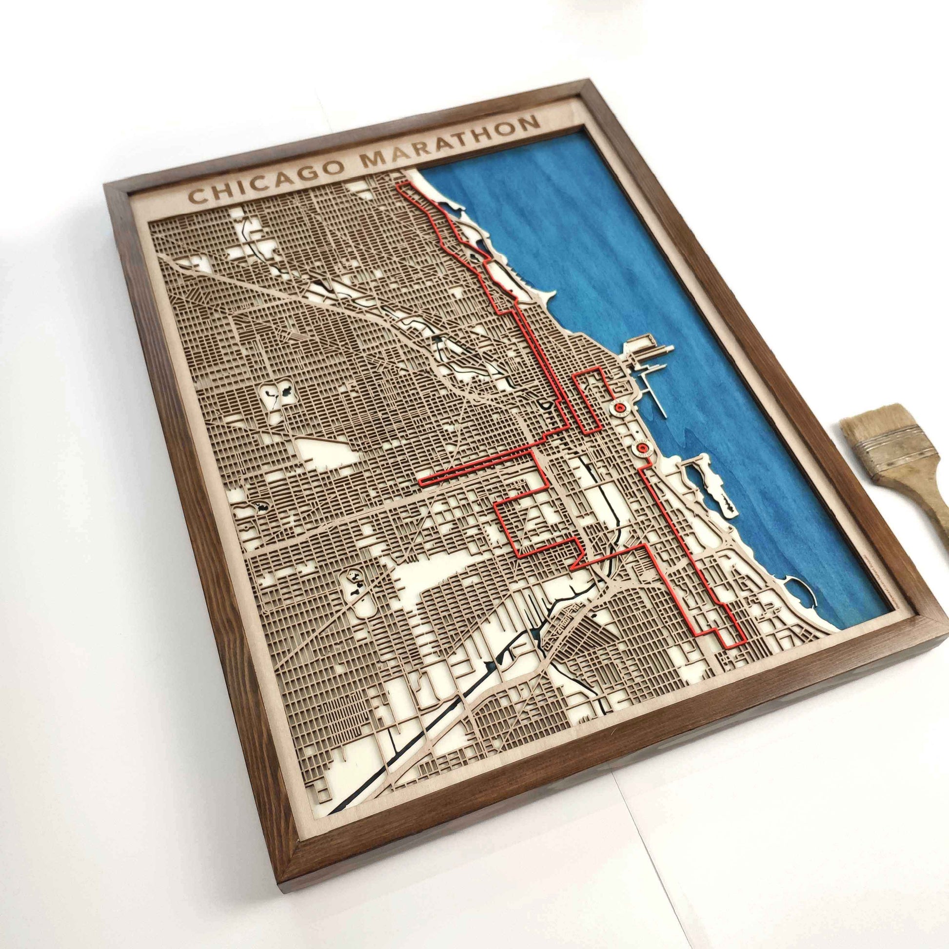 Chicago Marathon Laser-Cut Wooden Map – Unique Runner Poster Gift by CityWood - Custom Wood Map Art - Unique Laser Cut Engraved - Anniversary Gift