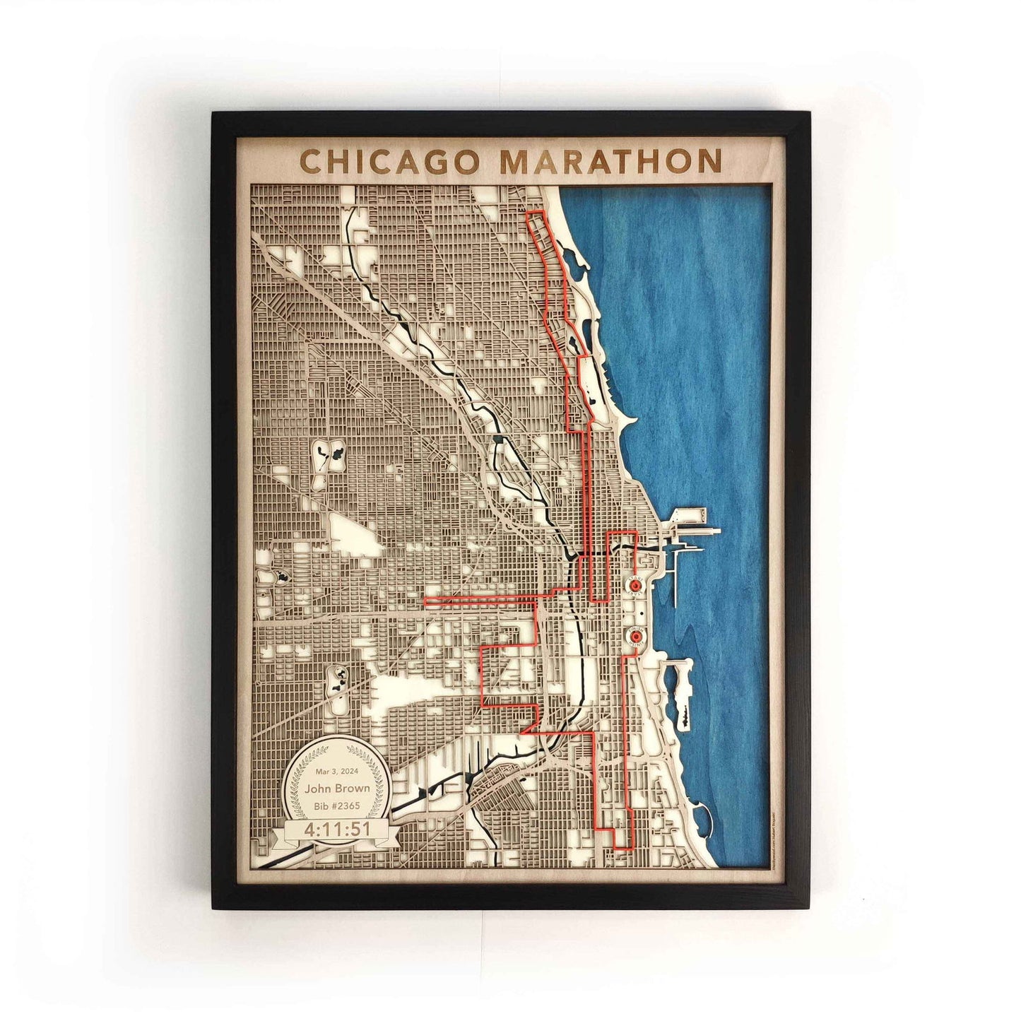 Chicago Marathon Course Map - Wall Art Gift by CityWood - Custom Wood Map Art - Unique Laser Cut Engraved - Anniversary Gift