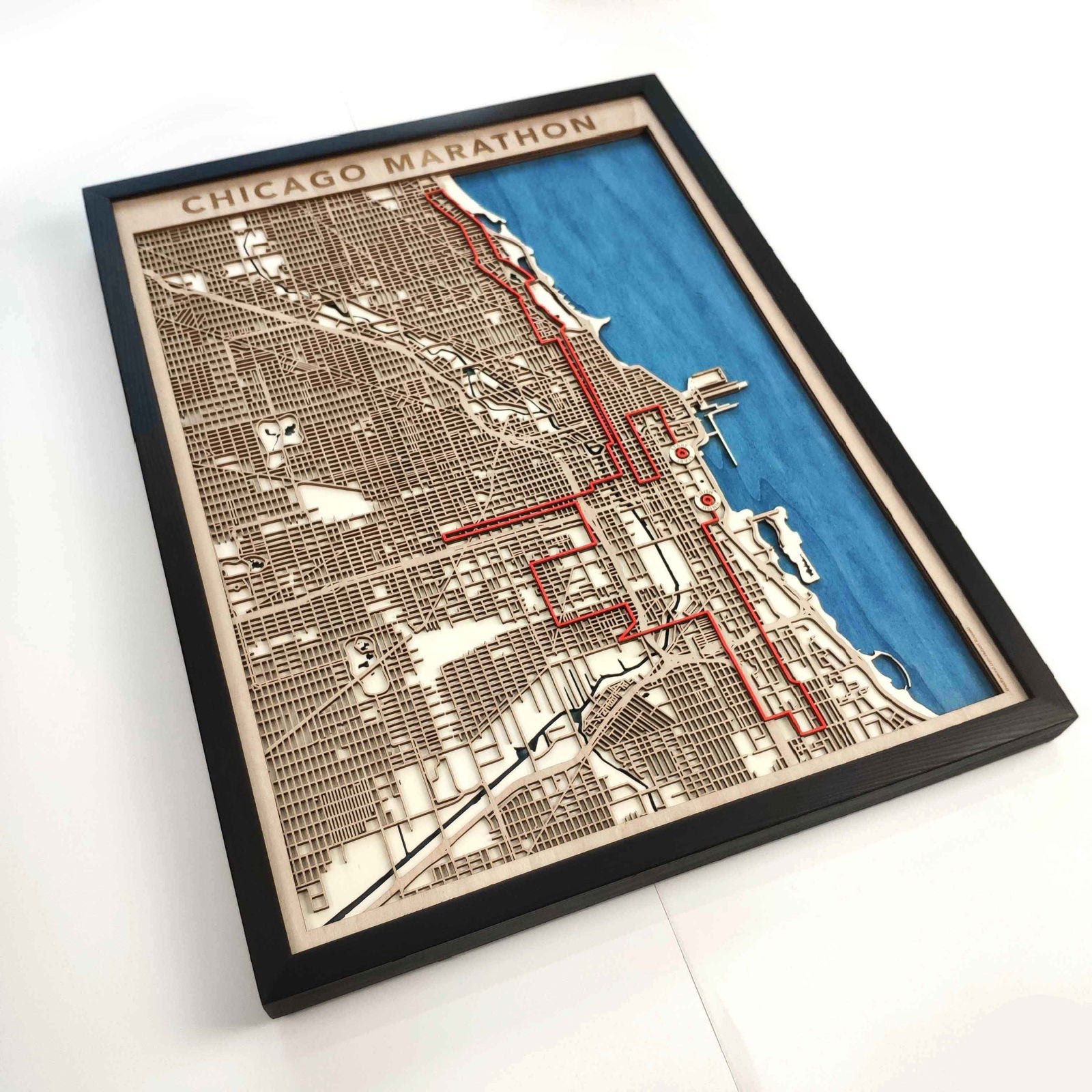 Chicago Marathon Course Map - Wall Art Gift by CityWood - Custom Wood Map Art - Unique Laser Cut Engraved - Anniversary Gift