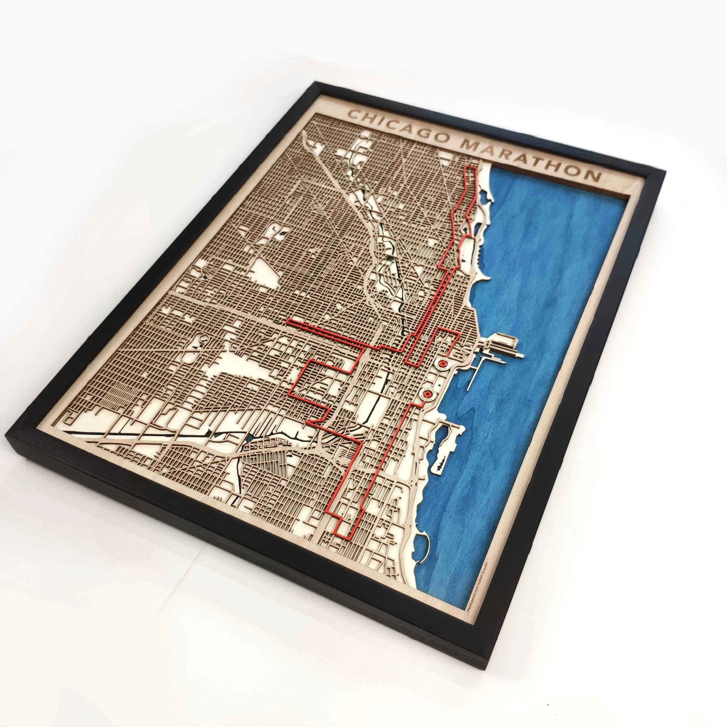 Chicago Marathon Course Map - Wall Art Gift by CityWood - Custom Wood Map Art - Unique Laser Cut Engraved - Anniversary Gift
