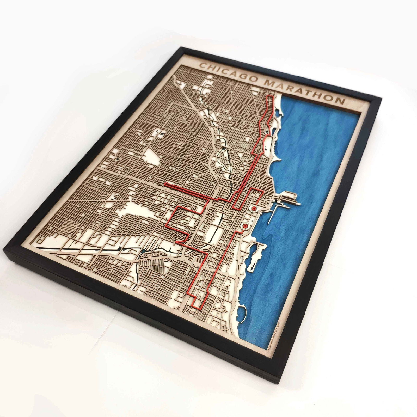 Chicago Marathon Course Map - Wall Art Gift by CityWood - Custom Wood Map Art - Unique Laser Cut Engraved - Anniversary Gift
