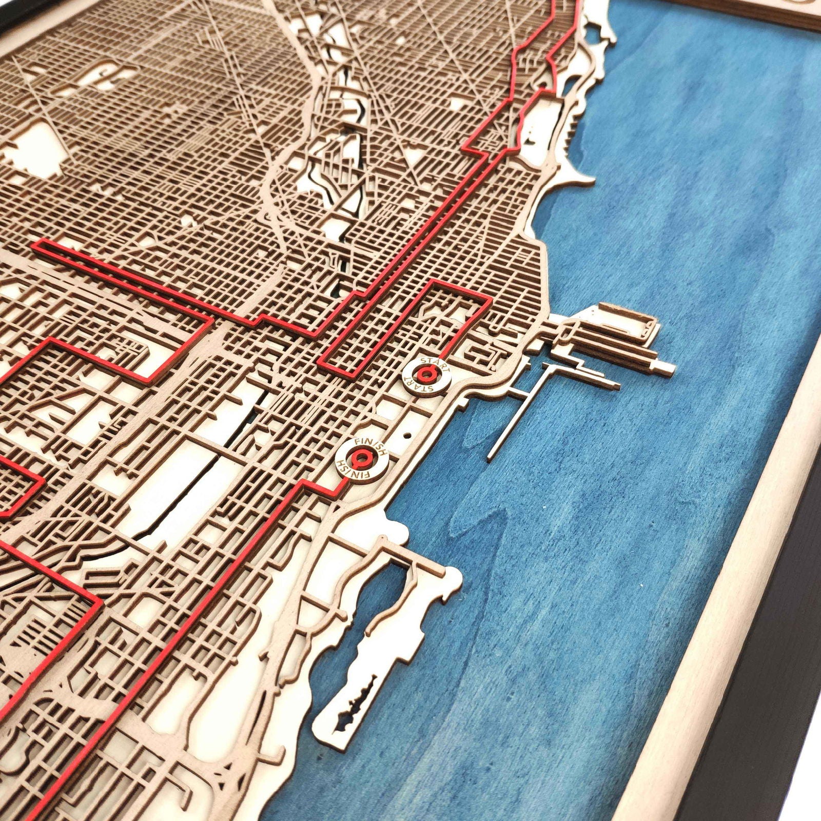 Chicago Marathon Course Map - Wall Art Gift by CityWood - Custom Wood Map Art - Unique Laser Cut Engraved - Anniversary Gift