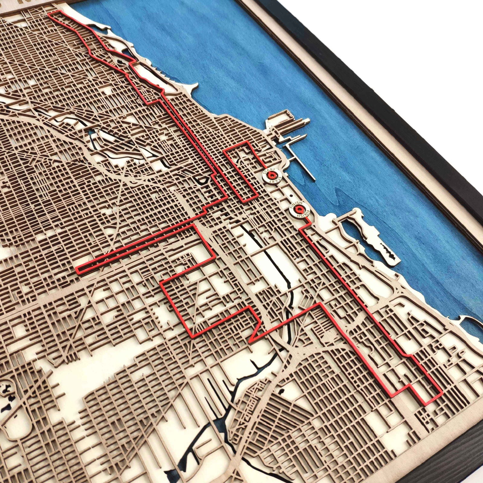 Chicago Marathon Course Map - Wall Art Gift by CityWood - Custom Wood Map Art - Unique Laser Cut Engraved - Anniversary Gift