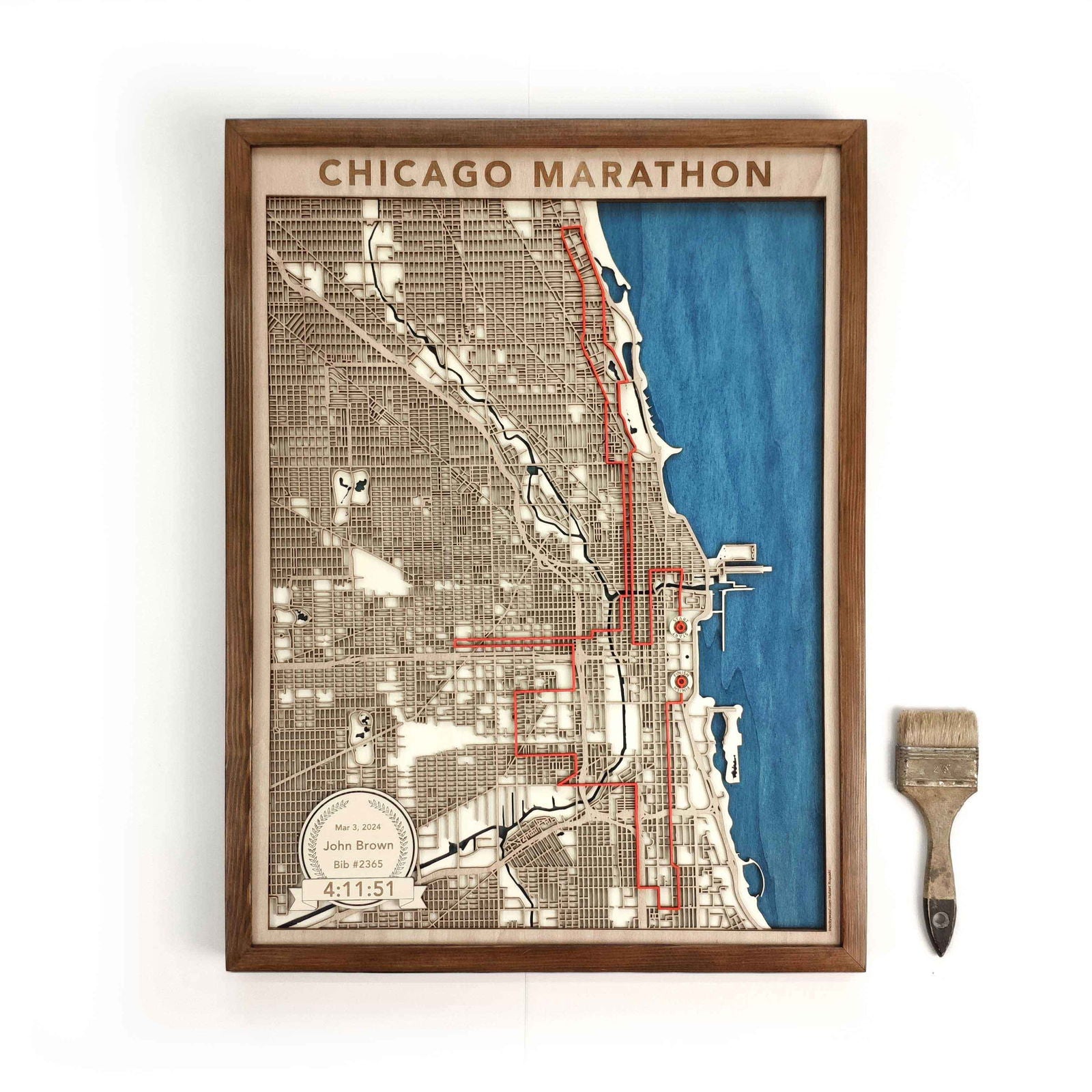 Chicago Marathon Laser-Cut Wooden Map – Unique Runner Poster Gift by CityWood - Custom Wood Map Art - Unique Laser Cut Engraved - Anniversary Gift